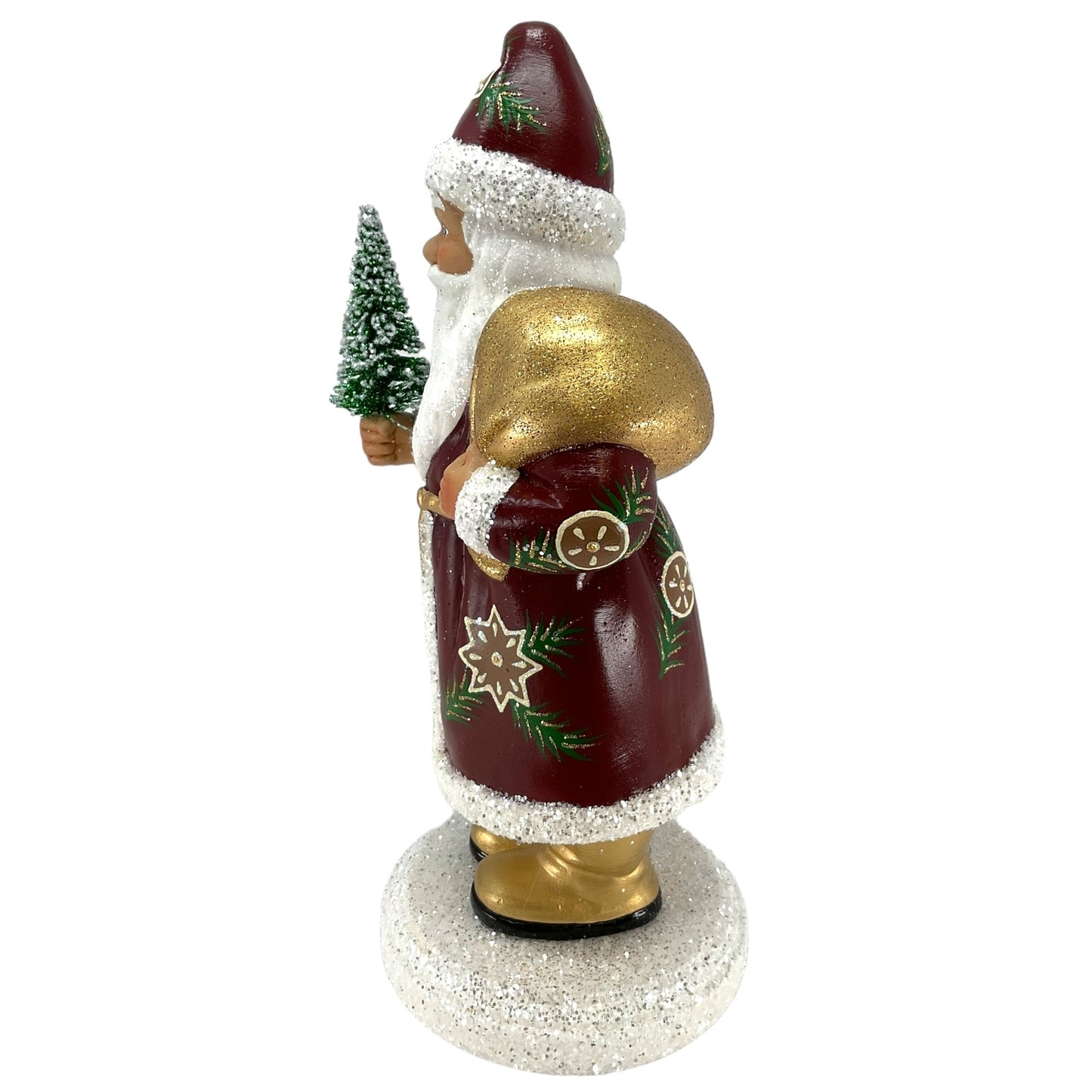 Pinnacle Peak Trading Ino Schaller Old Red Gingerbread Decor Santa with Gold bag German Paper Mache