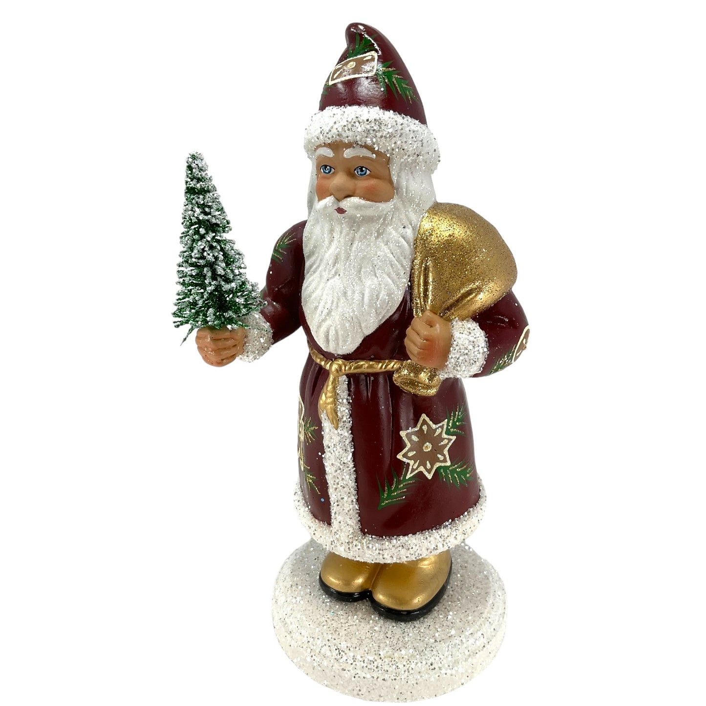 Pinnacle Peak Trading Ino Schaller Old Red Gingerbread Decor Santa with Gold bag German Paper Mache