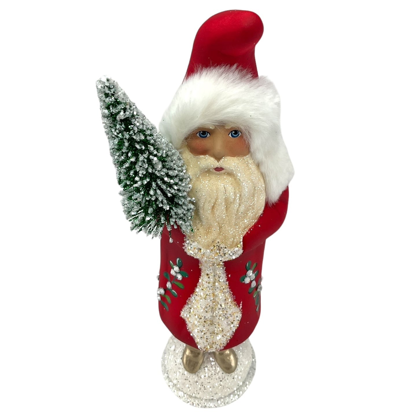 Pinnacle Peak Trading Ino Schaller Light Red Santa with Mistletoe Decor German Paper Mache Candy Container