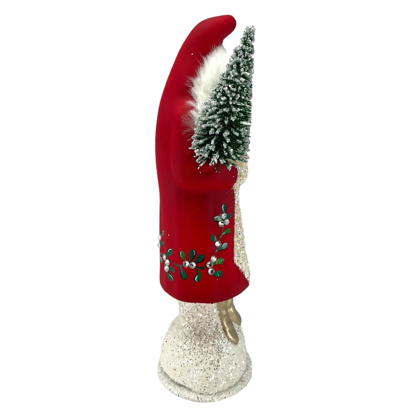 Pinnacle Peak Trading Ino Schaller Light Red Santa with Mistletoe Decor German Paper Mache Candy Container