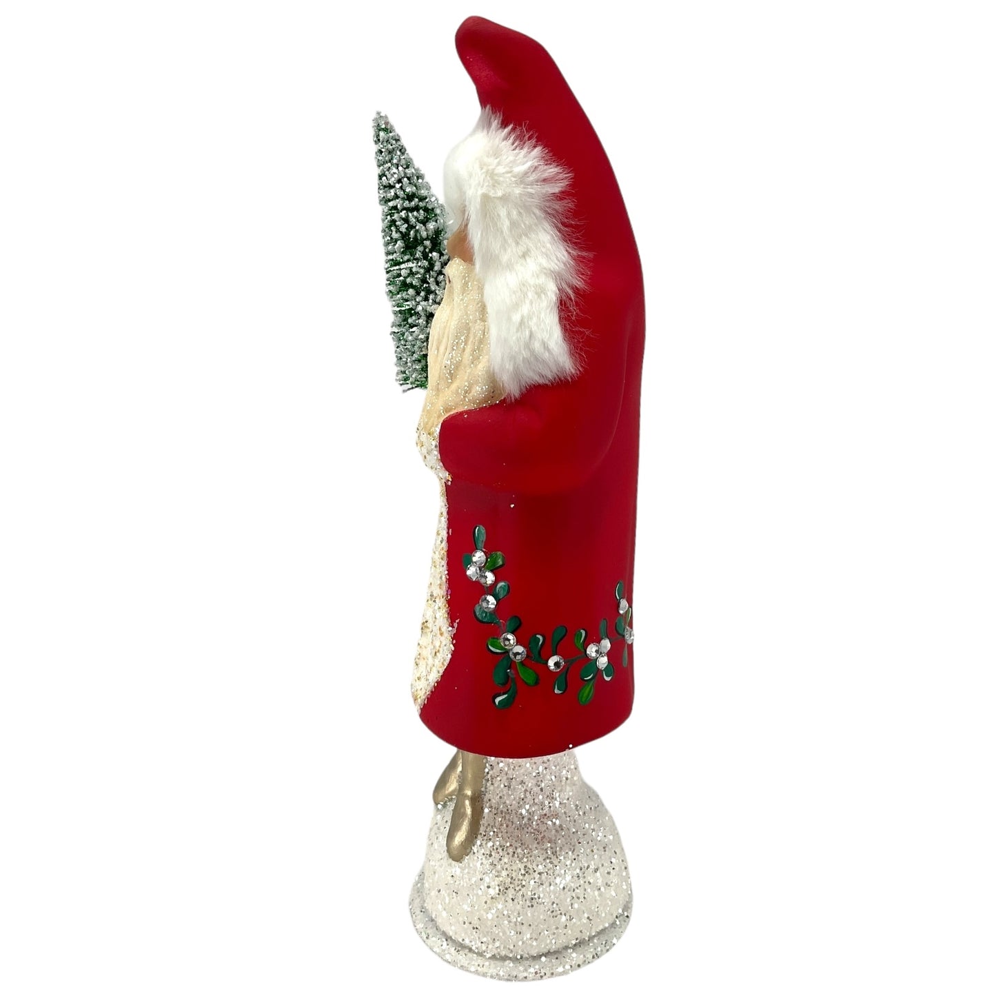 Pinnacle Peak Trading Ino Schaller Light Red Santa with Mistletoe Decor German Paper Mache Candy Container