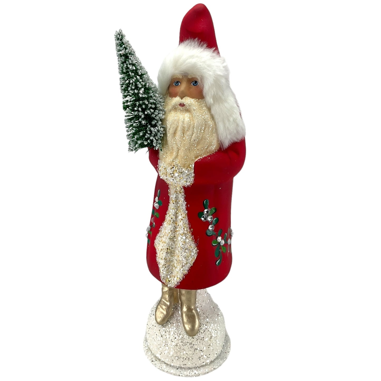 Pinnacle Peak Trading Ino Schaller Light Red Santa with Mistletoe Decor German Paper Mache Candy Container