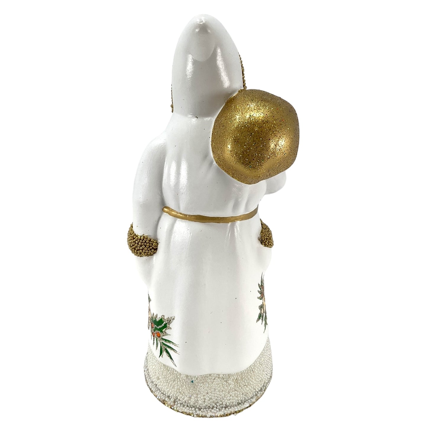 Pinnacle Peak Trading Ino Schaller White Flower Santa with Gold bag German Paper Mache Candy Container