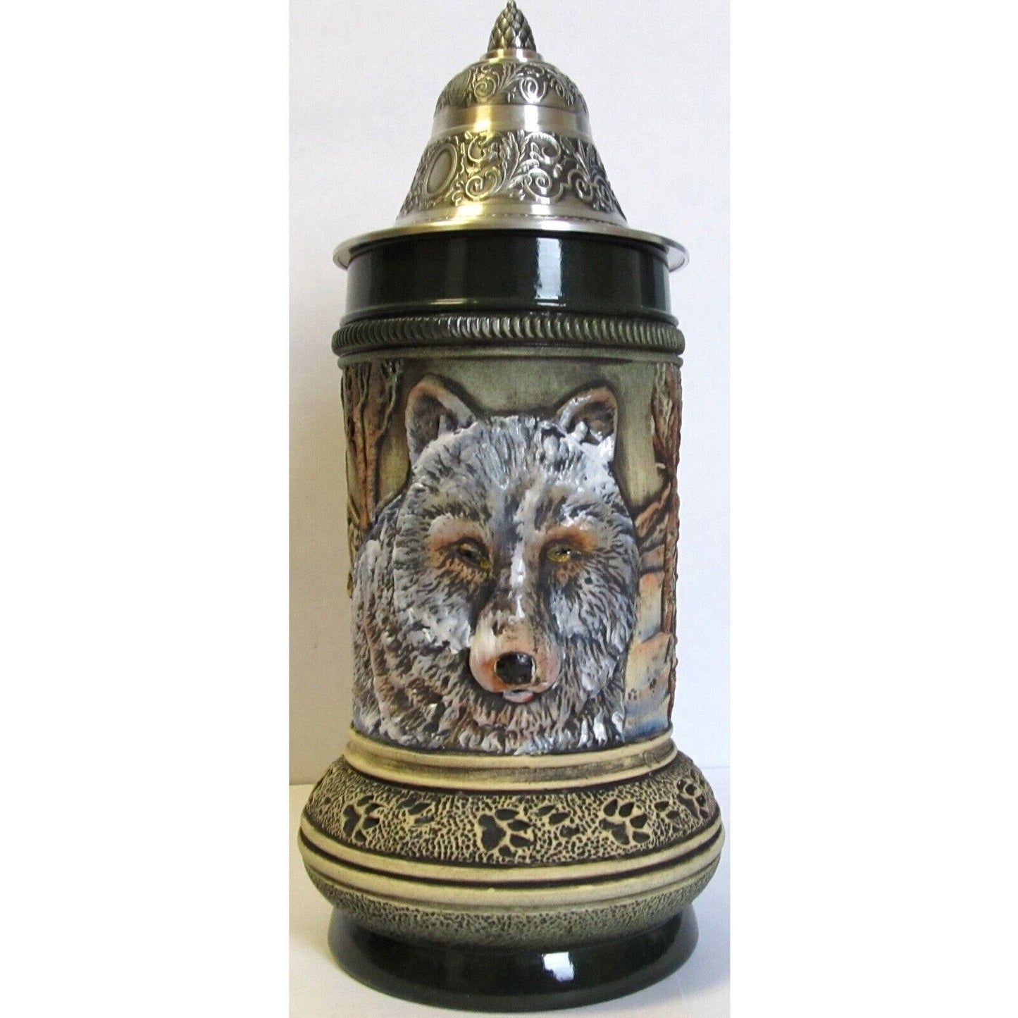 Rustic Wolf with Paw Prints LE German Beer Stein .5L Made in Germany Thewalt