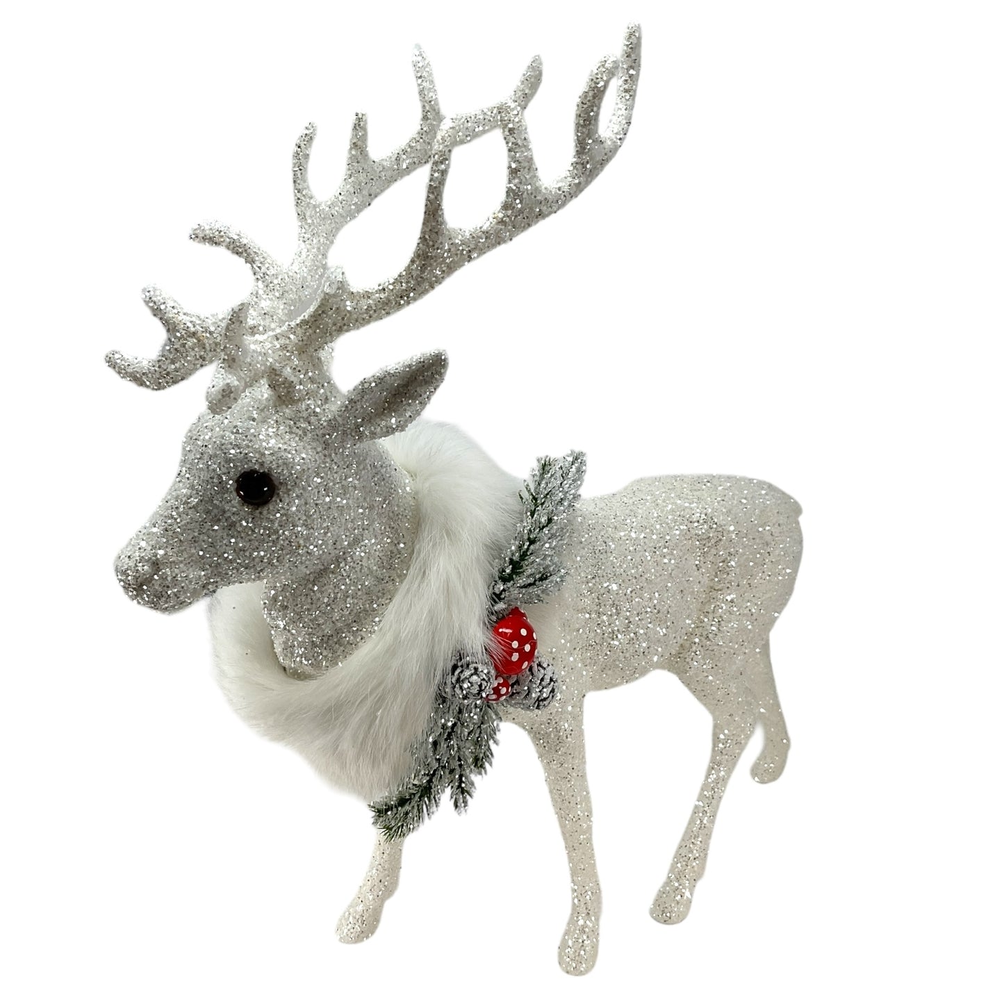 Pinnacle Peak Trading Ino Schaller Extra Large White Reindeer with Pinecones and Mushroom Figurine 16 inch