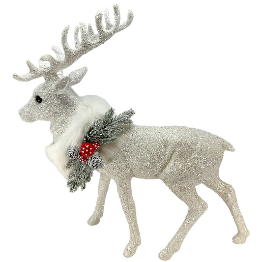 Pinnacle Peak Trading Ino Schaller Extra Large White Reindeer with Pinecones and Mushroom Figurine 16 inch