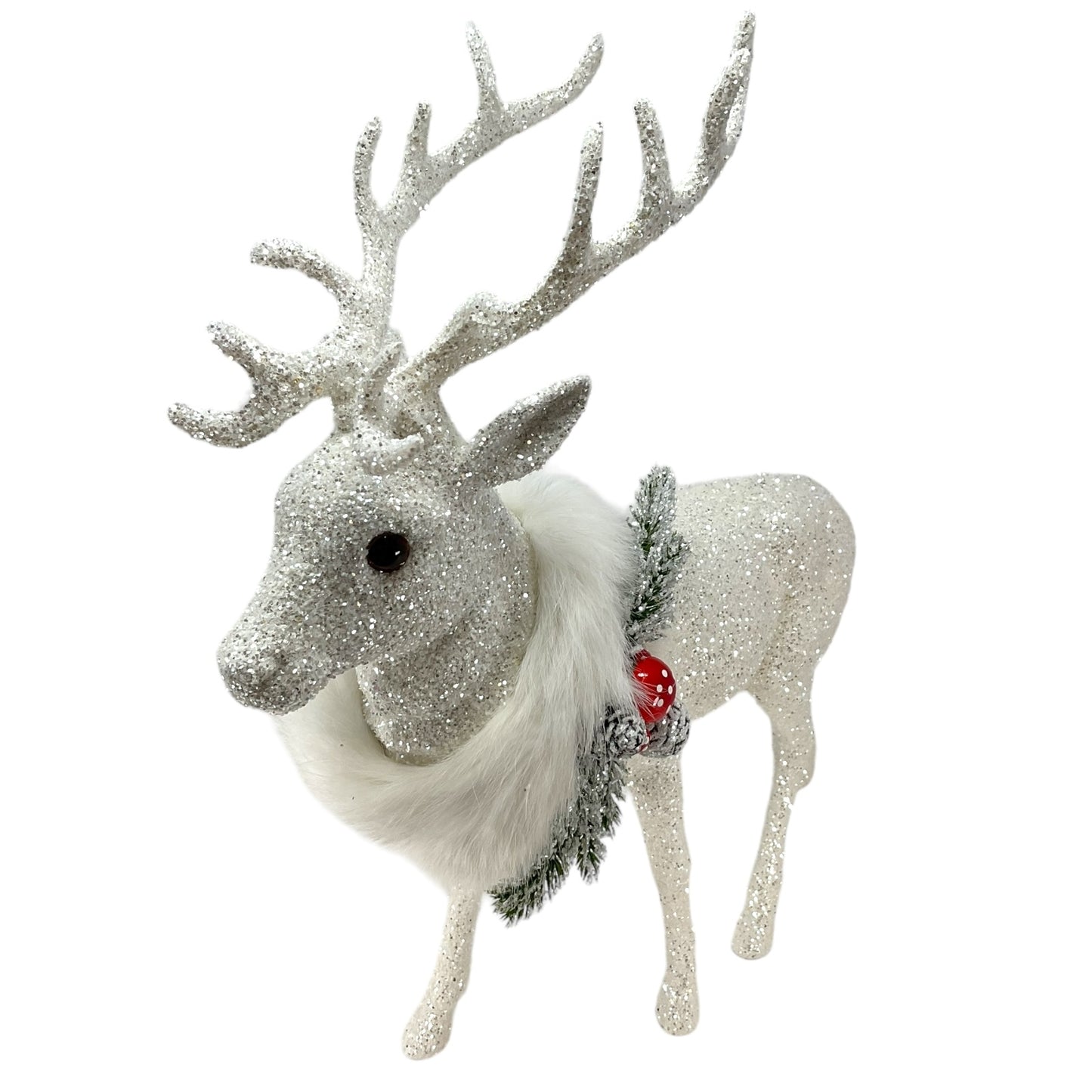 Pinnacle Peak Trading Ino Schaller Extra Large White Reindeer with Pinecones and Mushroom Figurine 16 inch