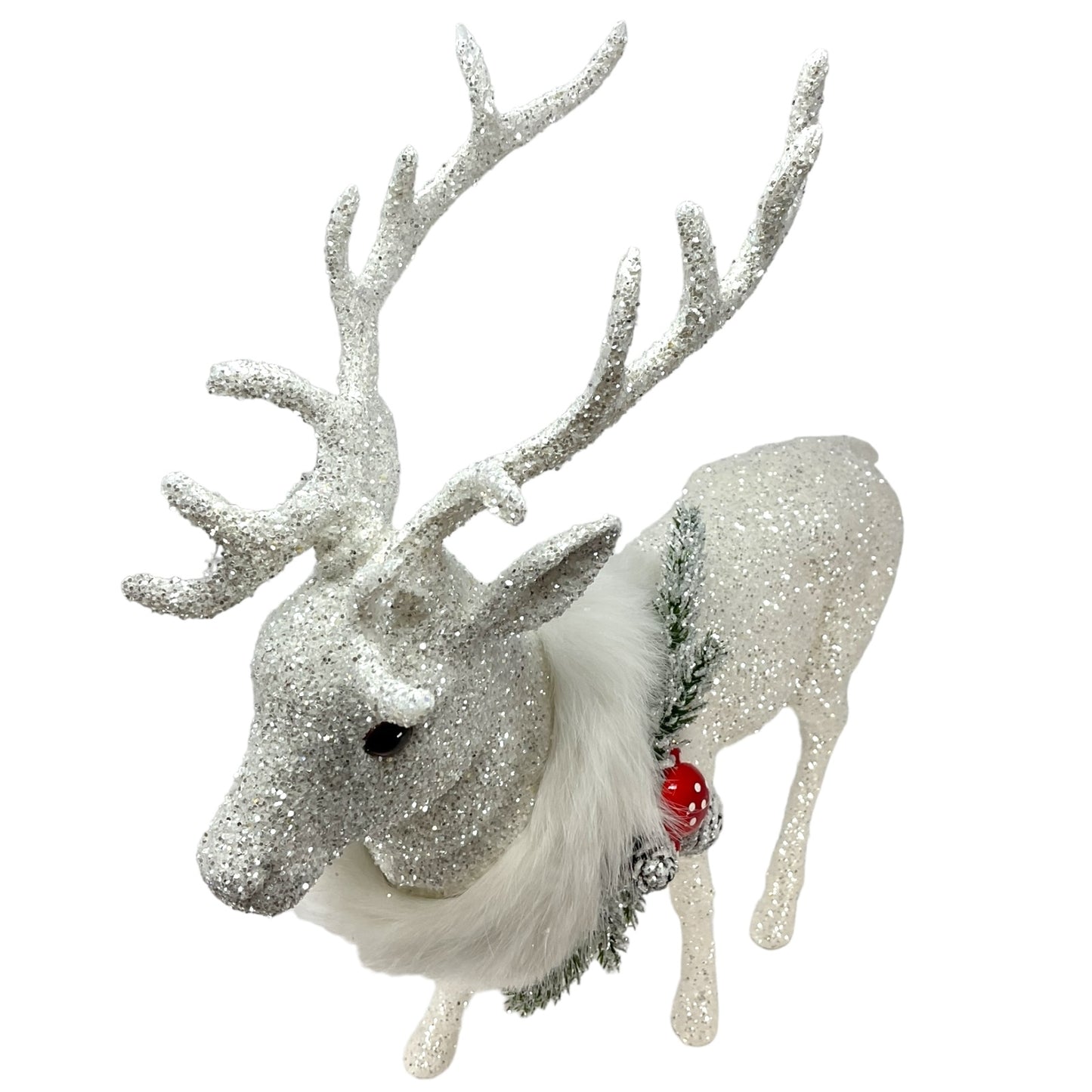 Pinnacle Peak Trading Ino Schaller Extra Large White Reindeer with Pinecones and Mushroom Figurine 16 inch