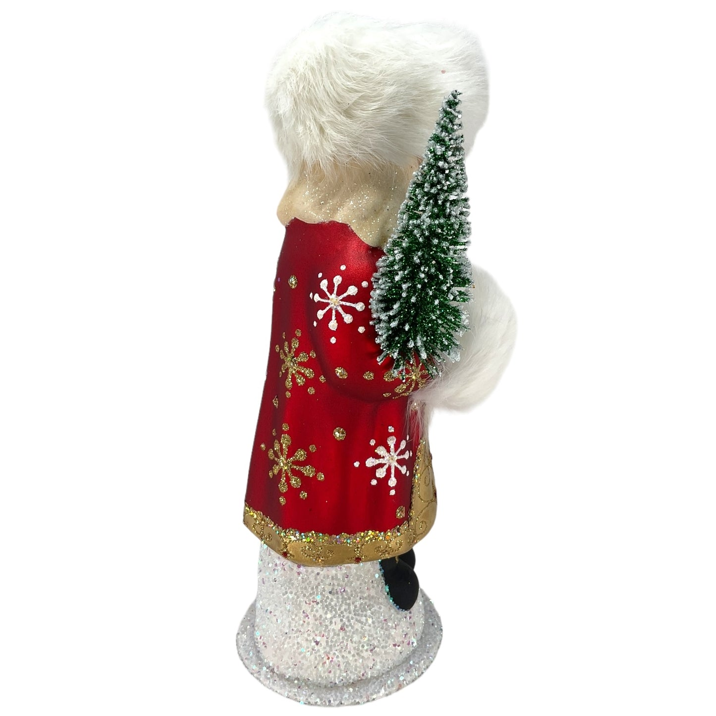 Pinnacle Peak Trading Ino Schaller Red Snowflake Russian Santa with Fur Hat German Paper Mache Candy Container