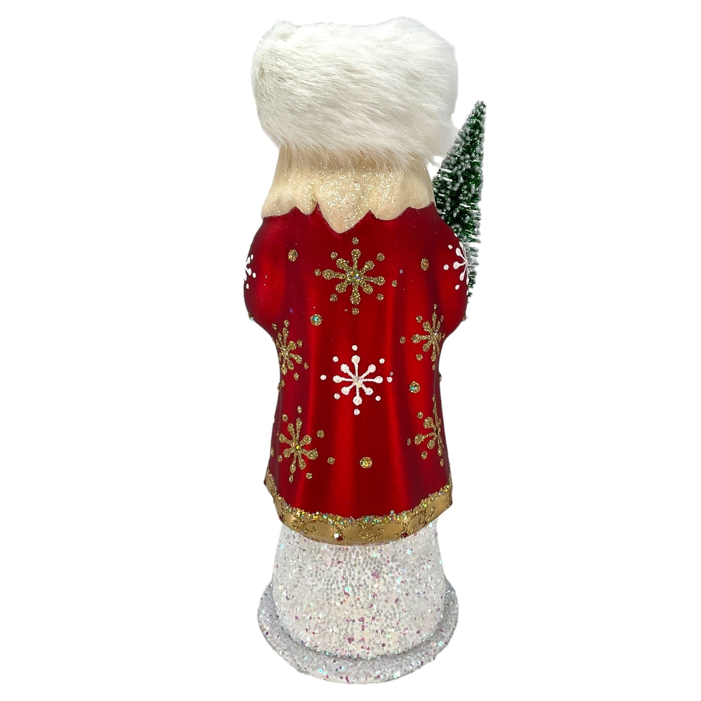 Pinnacle Peak Trading Ino Schaller Red Snowflake Russian Santa with Fur Hat German Paper Mache Candy Container