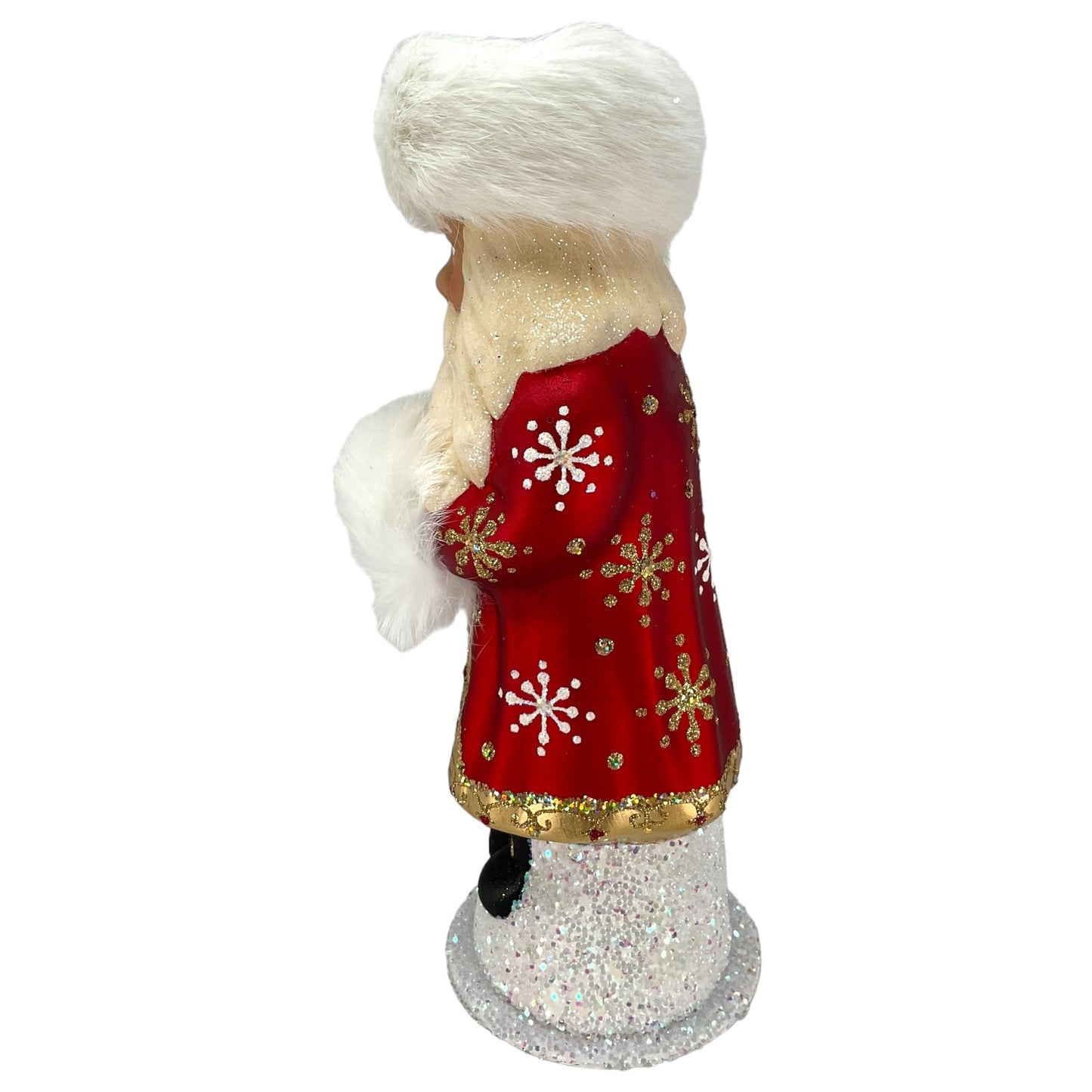 Pinnacle Peak Trading Ino Schaller Red Snowflake Russian Santa with Fur Hat German Paper Mache Candy Container