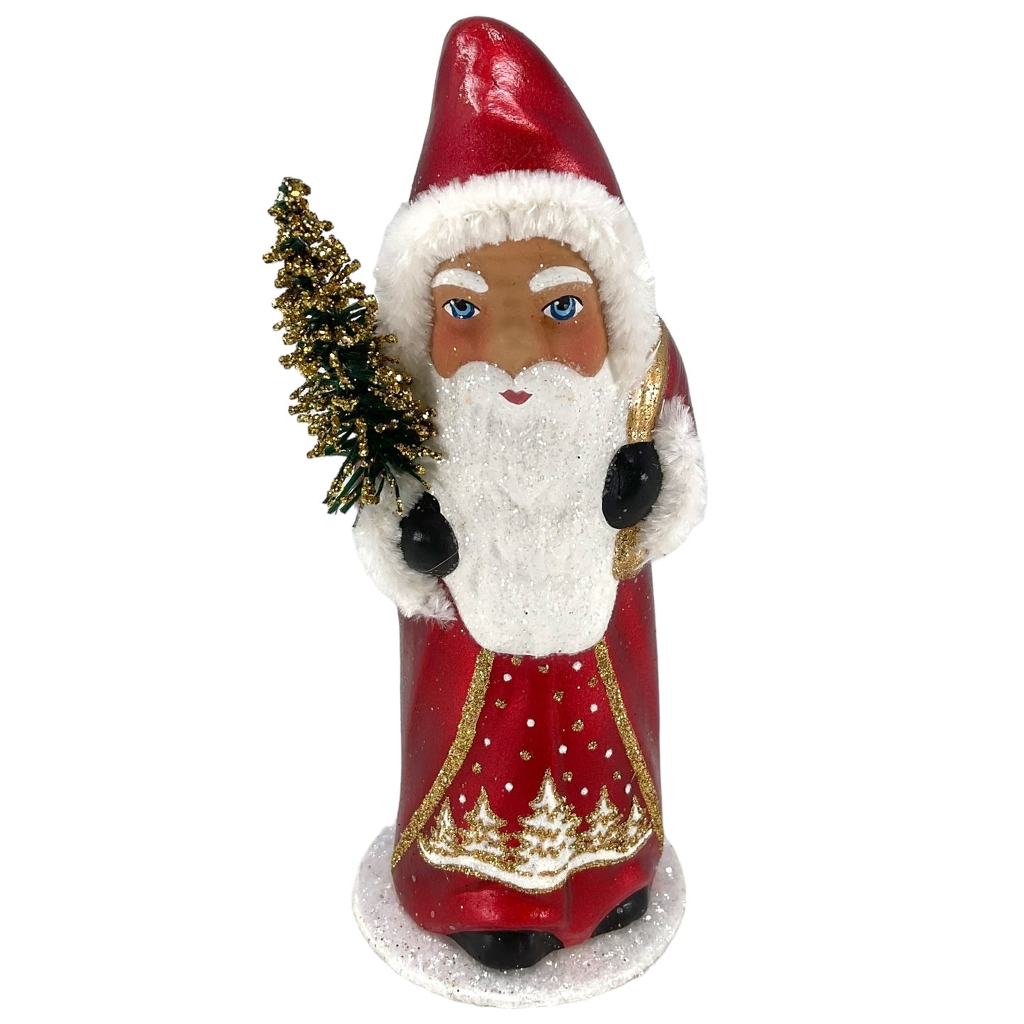 Pinnacle Peak Trading Ino Schaller Dark Red Shiny Santa with Tree Scene German Paper Mache Candy Container