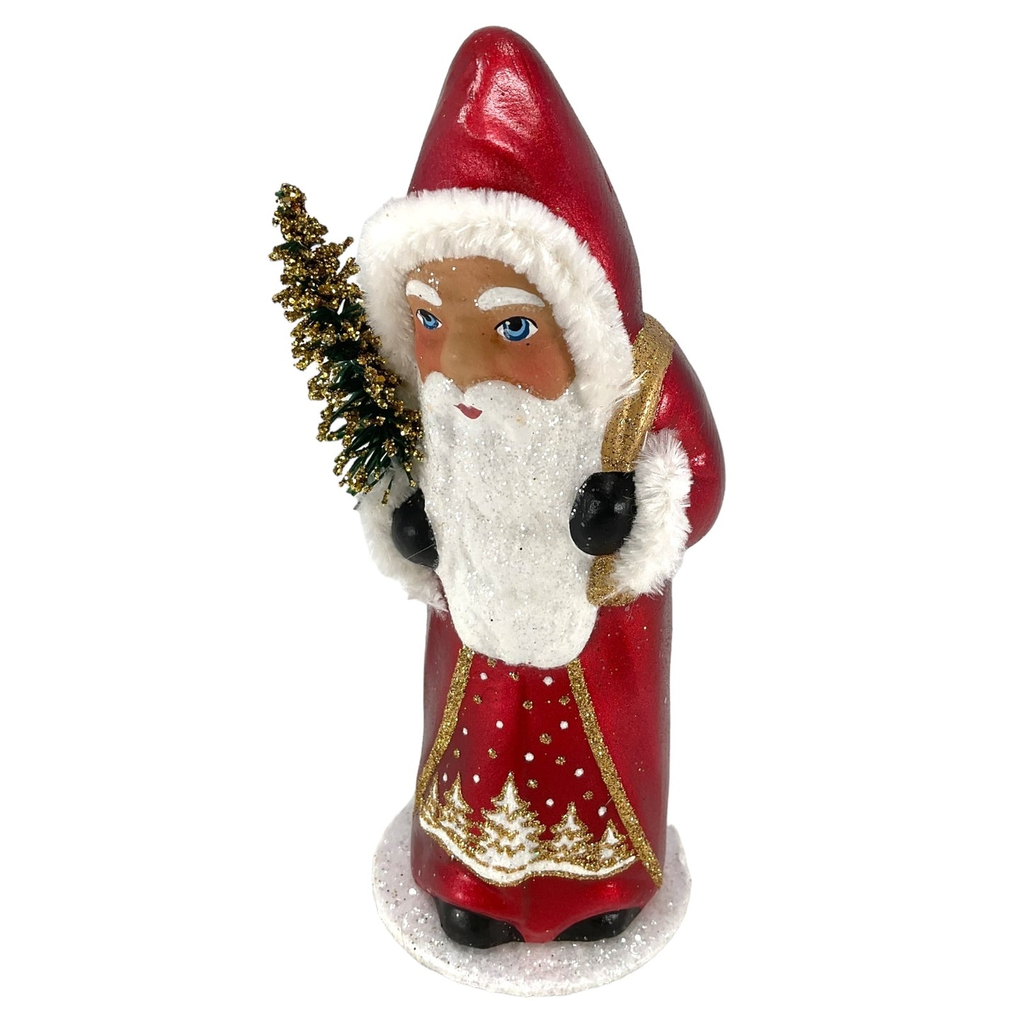 Pinnacle Peak Trading Ino Schaller Dark Red Shiny Santa with Tree Scene German Paper Mache Candy Container