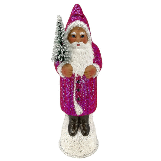 Pinnacle Peak Trading Ino Schaller Pink Glitter Santa German Paper Mache Candy Container