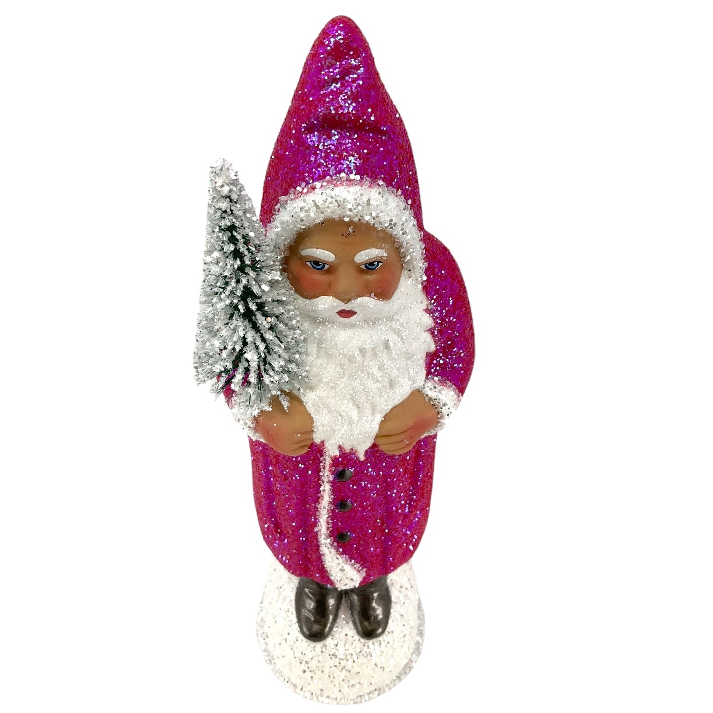 Pinnacle Peak Trading Ino Schaller Pink Glitter Santa German Paper Mache Candy Container