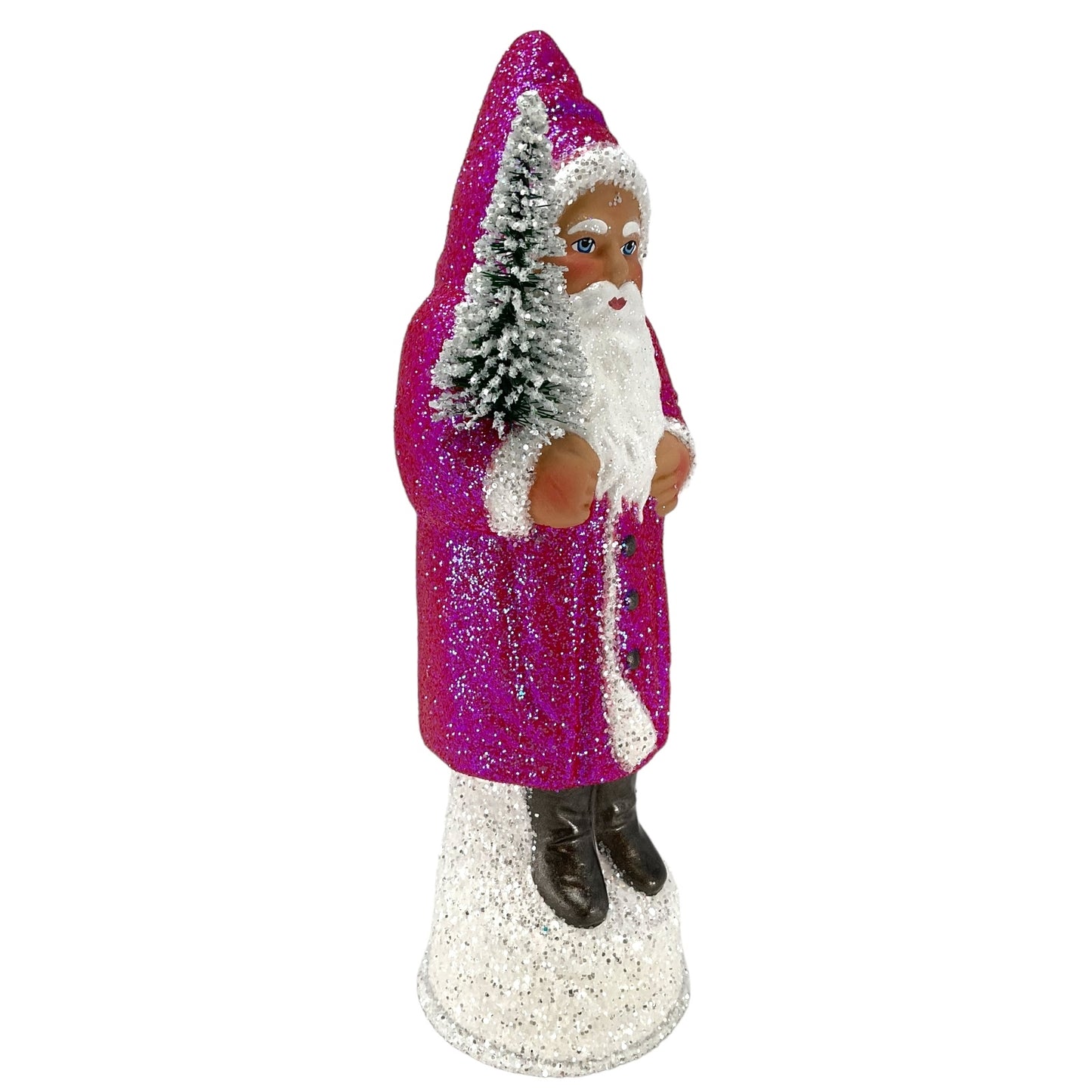 Pinnacle Peak Trading Ino Schaller Pink Glitter Santa German Paper Mache Candy Container