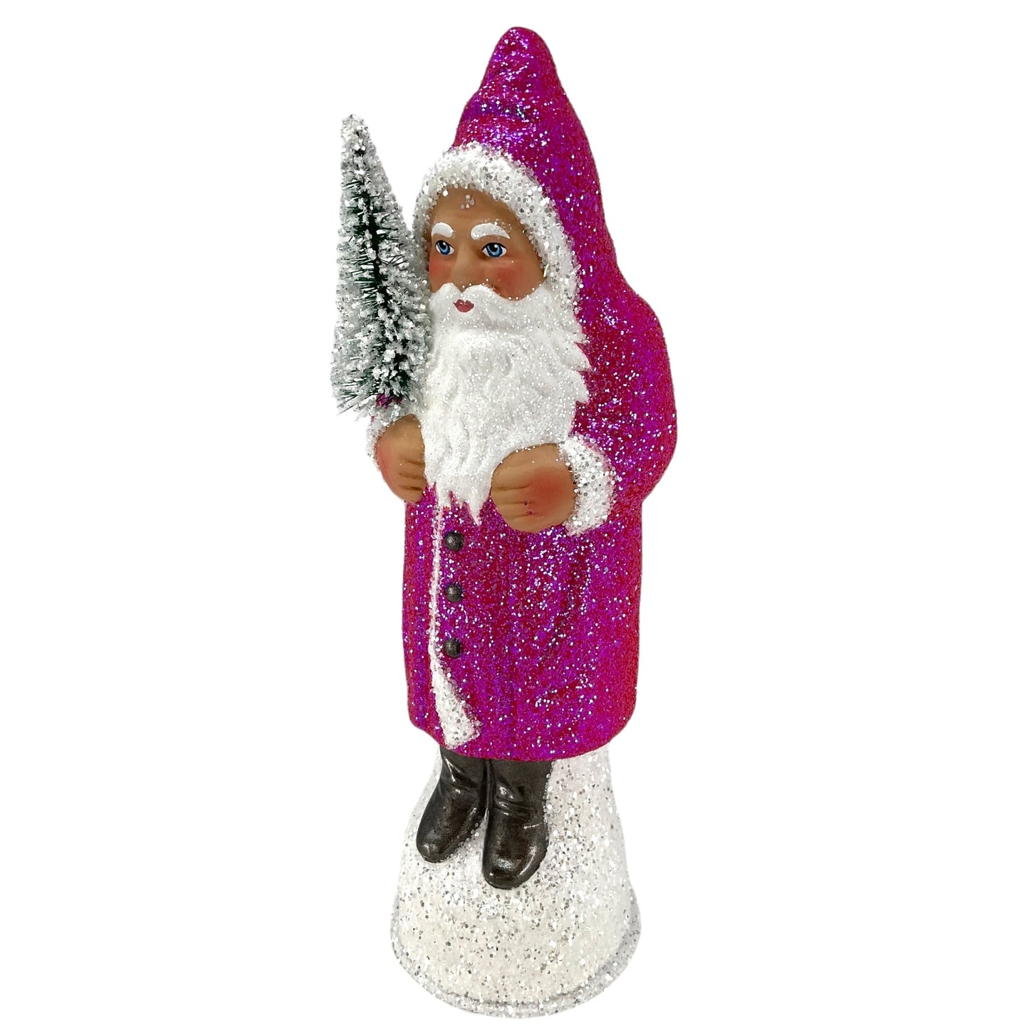 Pinnacle Peak Trading Ino Schaller Pink Glitter Santa German Paper Mache Candy Container