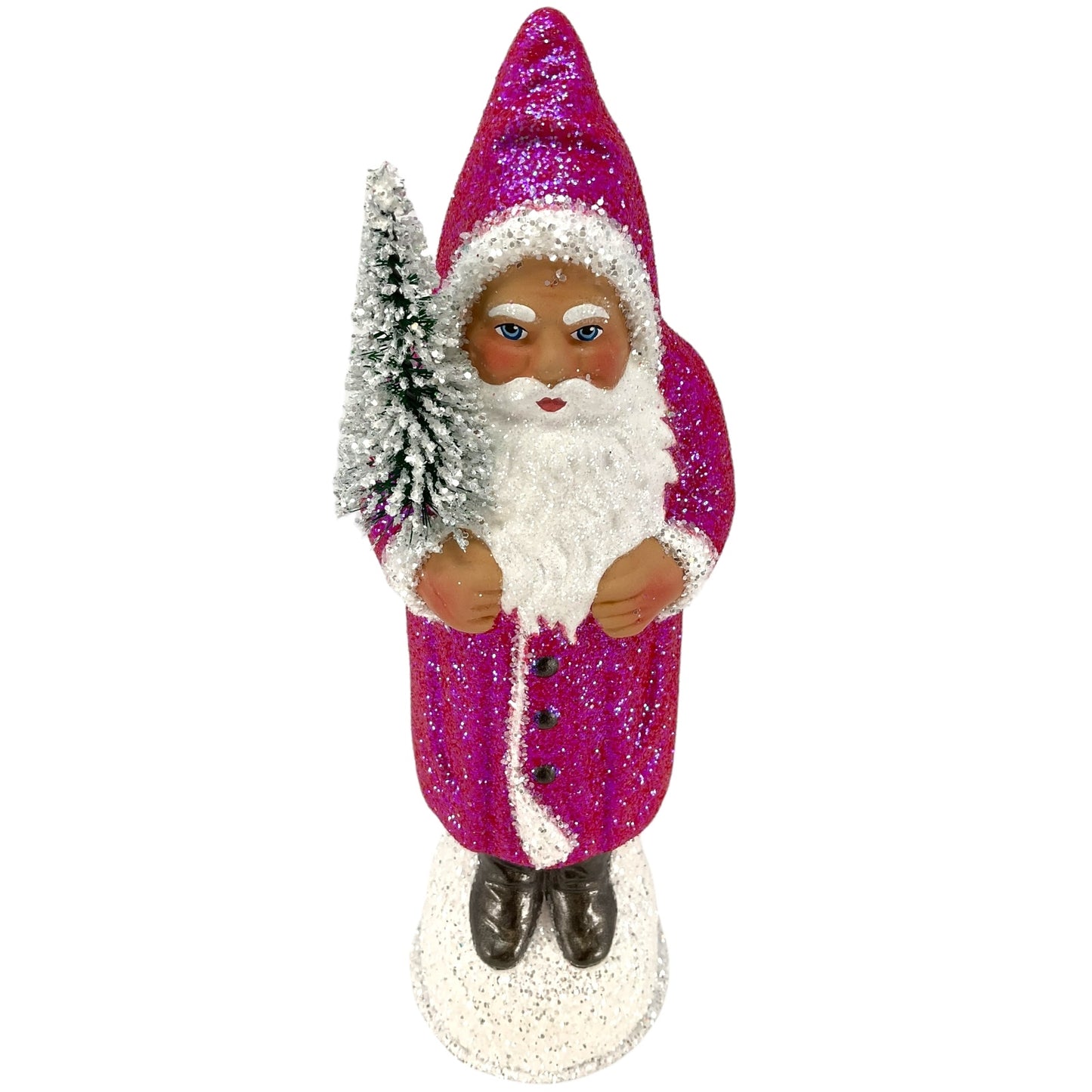 Pinnacle Peak Trading Ino Schaller Pink Glitter Santa German Paper Mache Candy Container