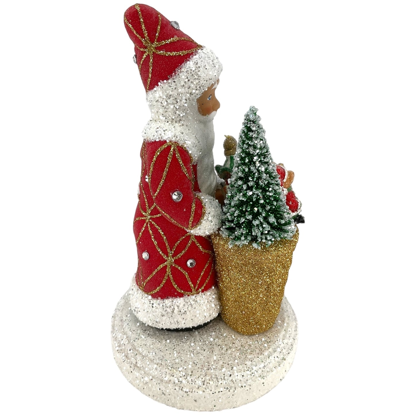 Pinnacle Peak Trading Ino Schaller Red Santa with Gold Basket and Tree German Paper Mache