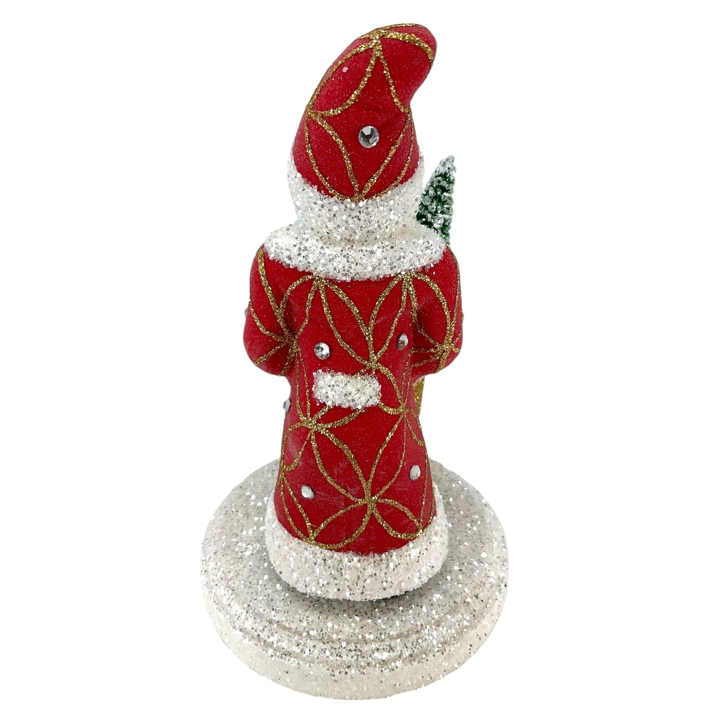 Pinnacle Peak Trading Ino Schaller Red Santa with Gold Basket and Tree German Paper Mache