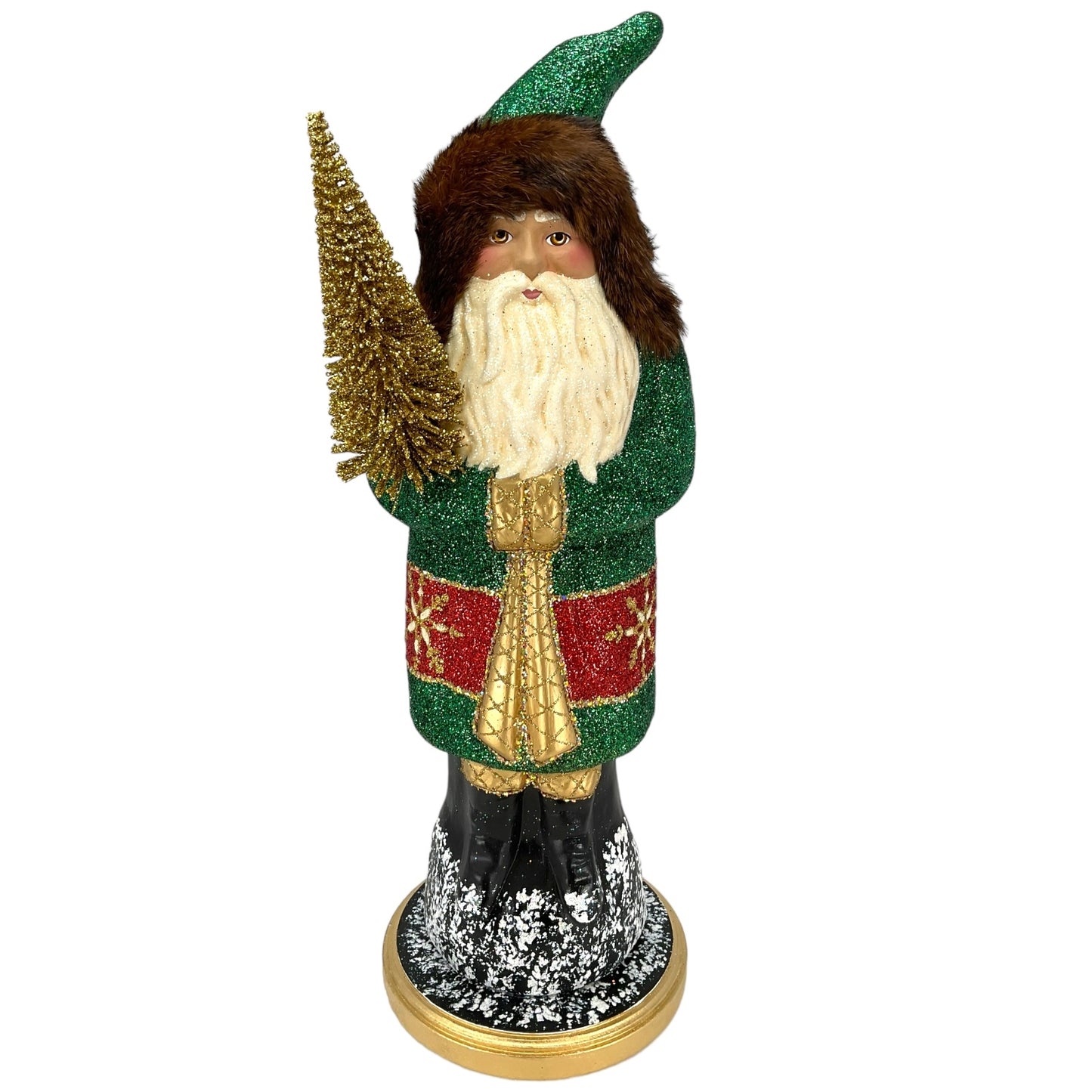 Pinnacle Peak Trading Ino Schaller Forest Green Santa with Gold Tree Large German Paper Mache