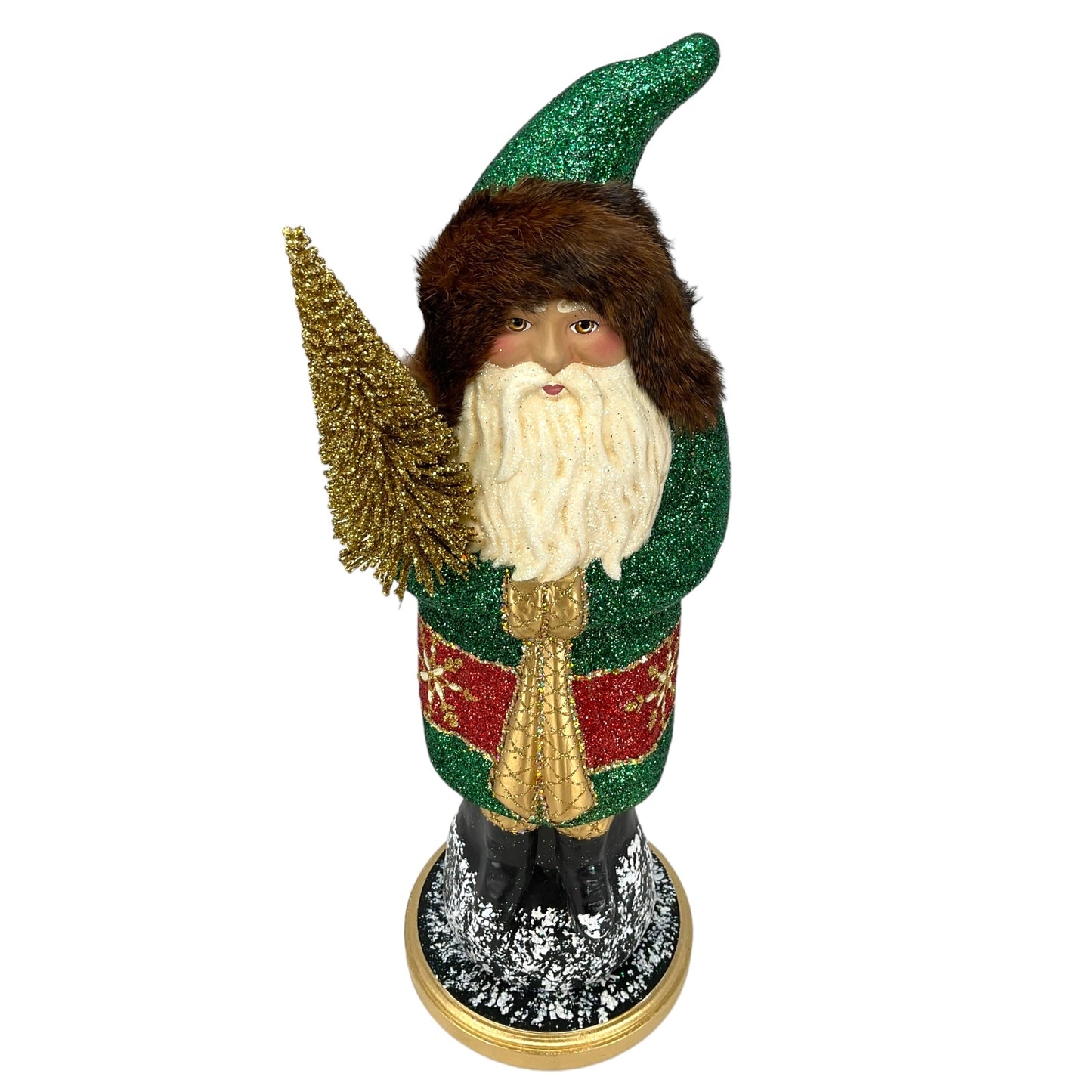 Pinnacle Peak Trading Ino Schaller Forest Green Santa with Gold Tree Large German Paper Mache