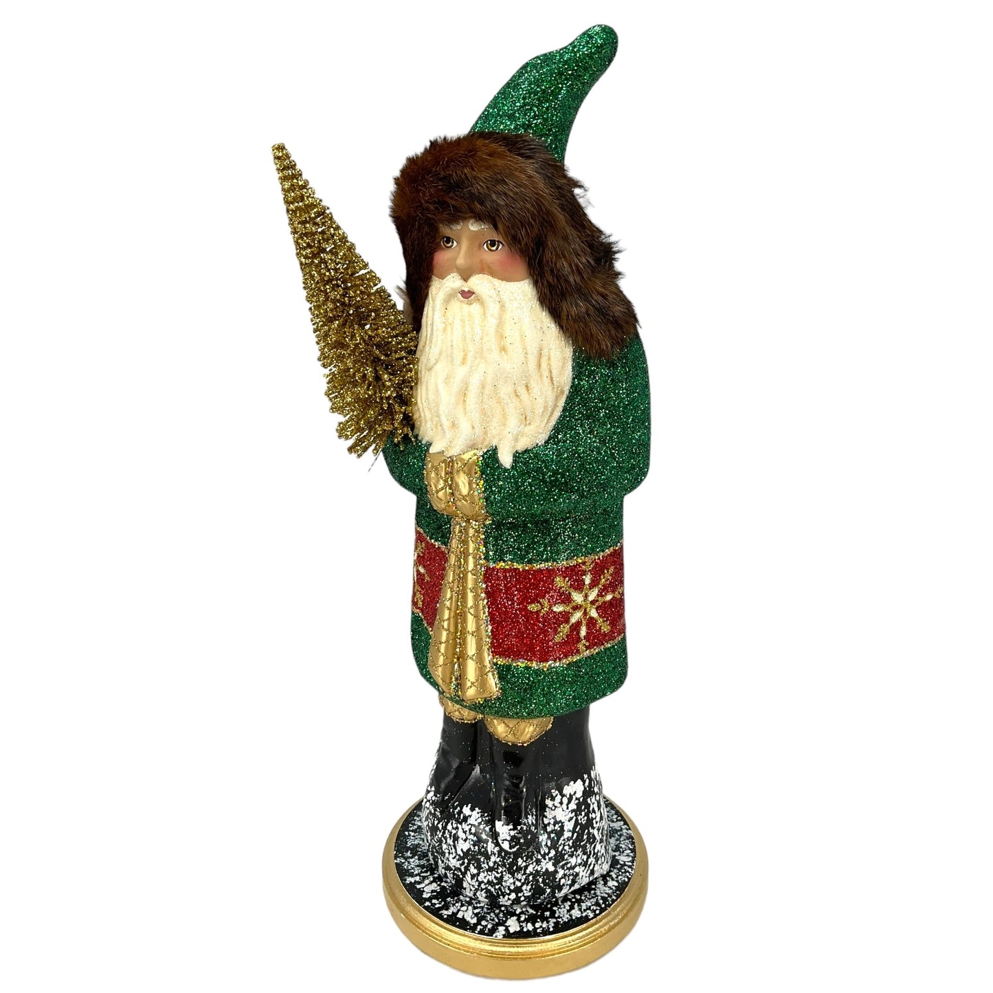 Pinnacle Peak Trading Ino Schaller Forest Green Santa with Gold Tree Large German Paper Mache