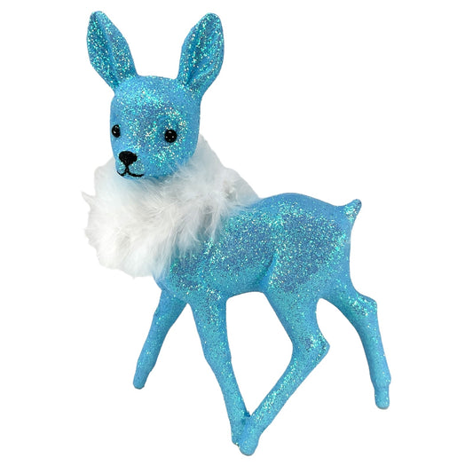 Pinnacle Peak Trading Ino Schaller Light Blue Glitter Female Doe Deer with White Boa Figurine 8.75 in