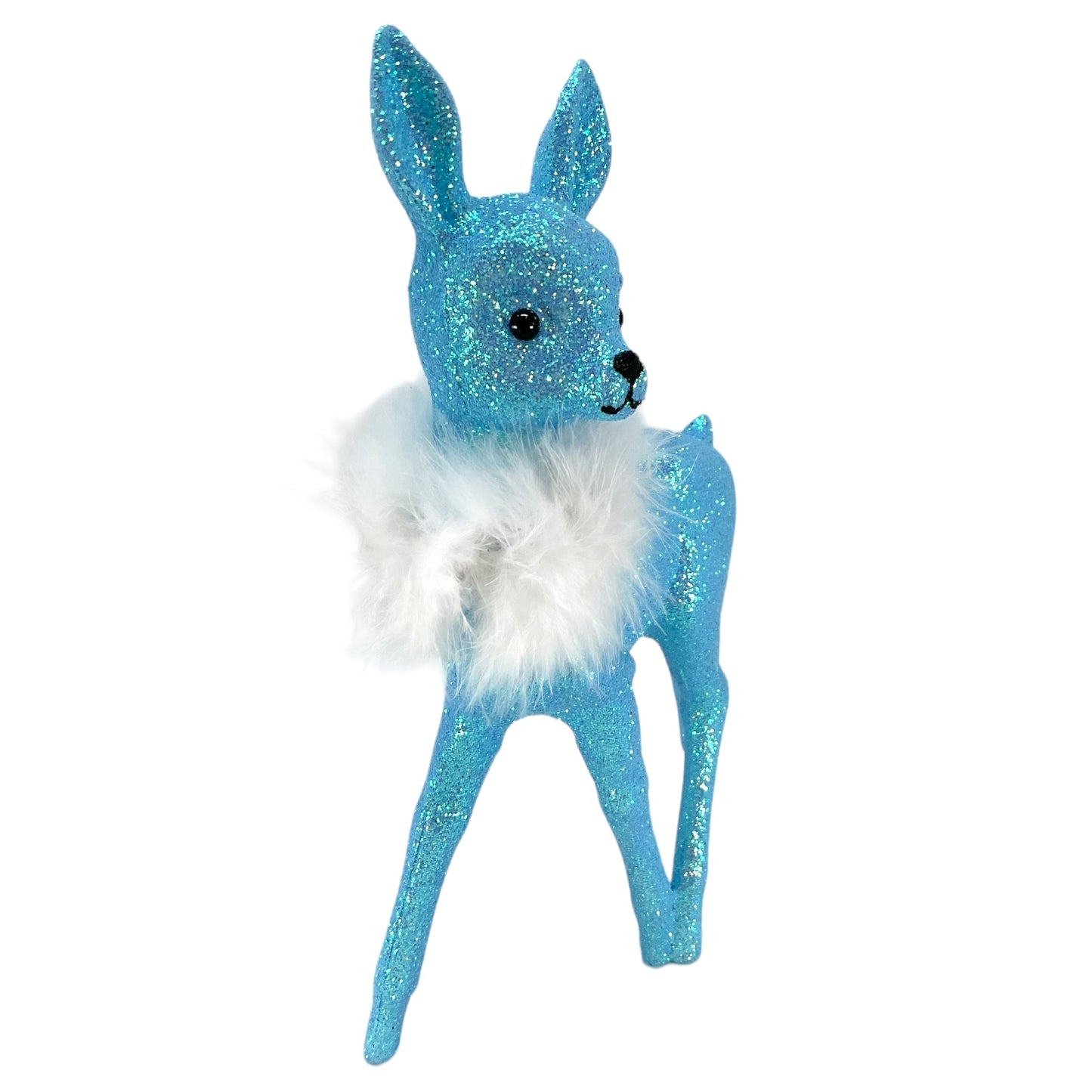 Pinnacle Peak Trading Ino Schaller Light Blue Glitter Female Doe Deer with White Boa Figurine 8.75 in