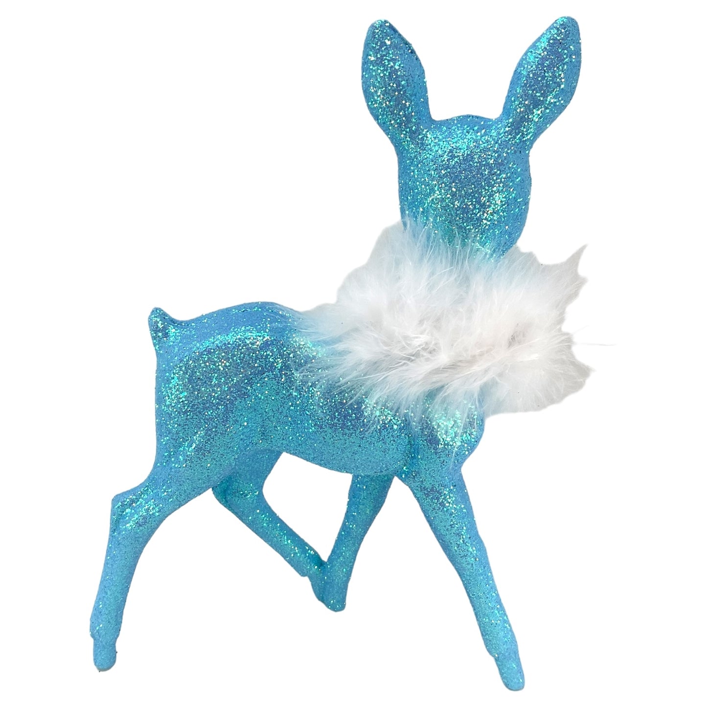 Pinnacle Peak Trading Ino Schaller Light Blue Glitter Female Doe Deer with White Boa Figurine 8.75 in