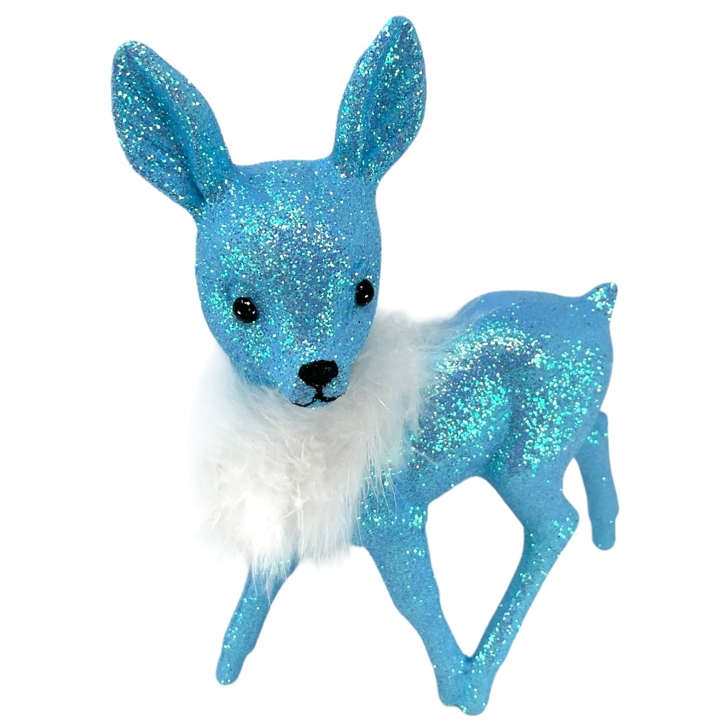 Pinnacle Peak Trading Ino Schaller Light Blue Glitter Female Doe Deer with White Boa Figurine 8.75 in