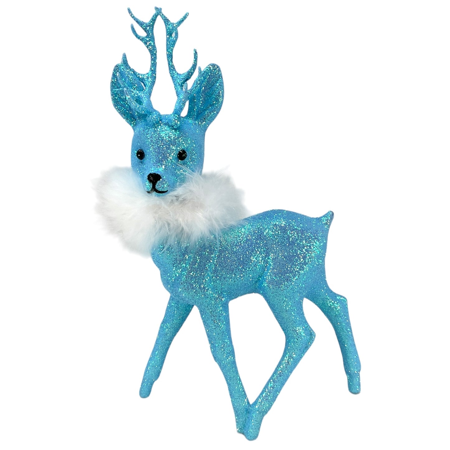 Pinnacle Peak Trading Ino Schaller Light Blue Glitter Male Buck Deer with White Boa Figurine 10 inch