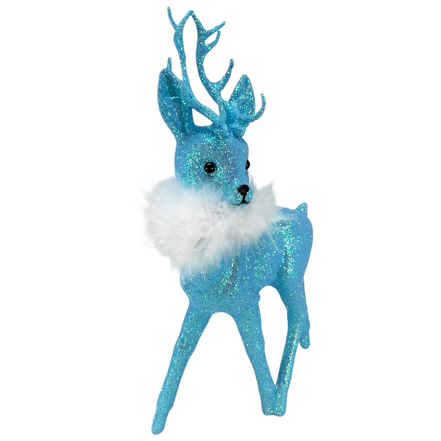 Pinnacle Peak Trading Ino Schaller Light Blue Glitter Male Buck Deer with White Boa Figurine 10 inch