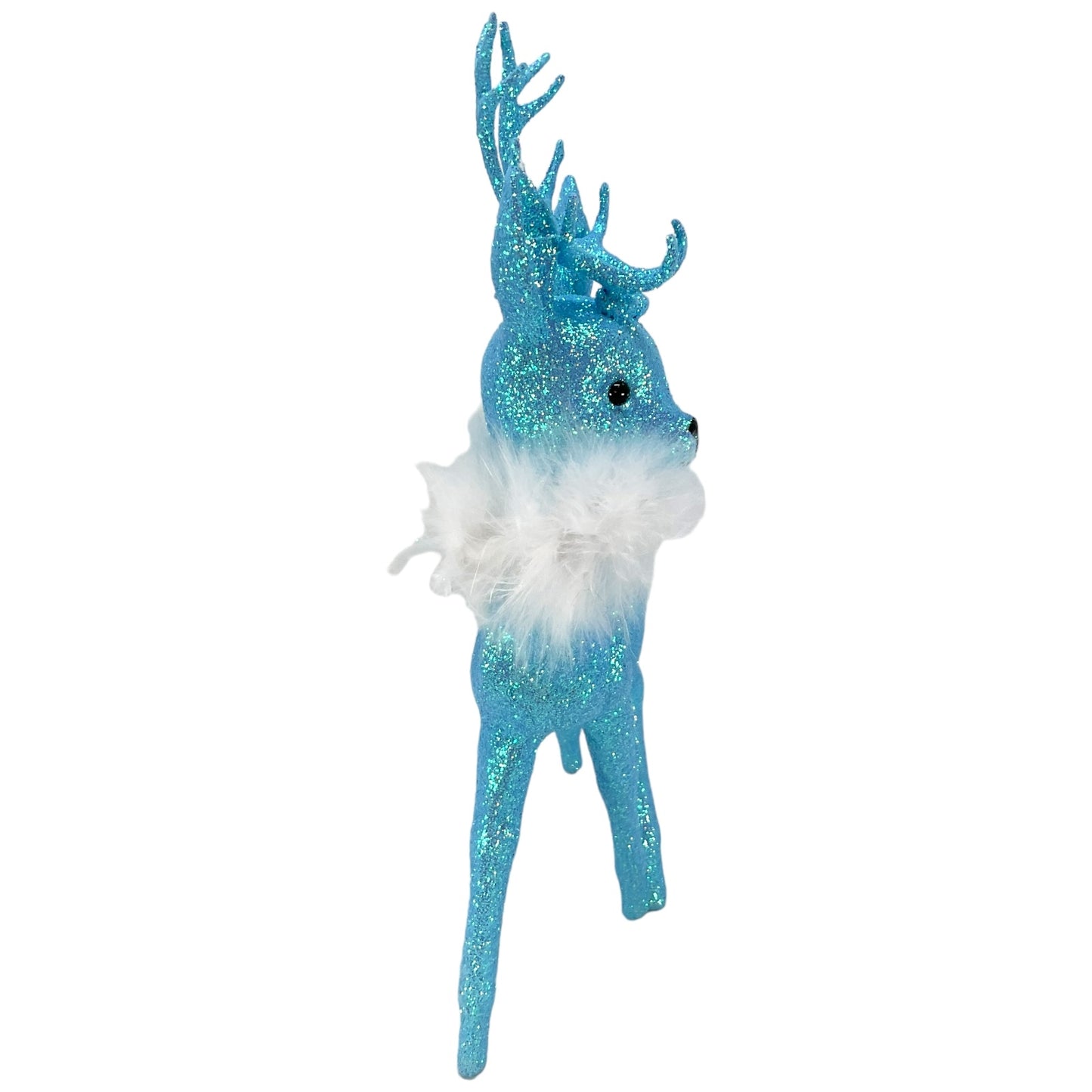 Pinnacle Peak Trading Ino Schaller Light Blue Glitter Male Buck Deer with White Boa Figurine 10 inch