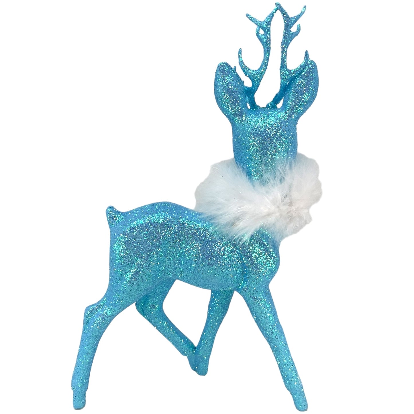 Pinnacle Peak Trading Ino Schaller Light Blue Glitter Male Buck Deer with White Boa Figurine 10 inch