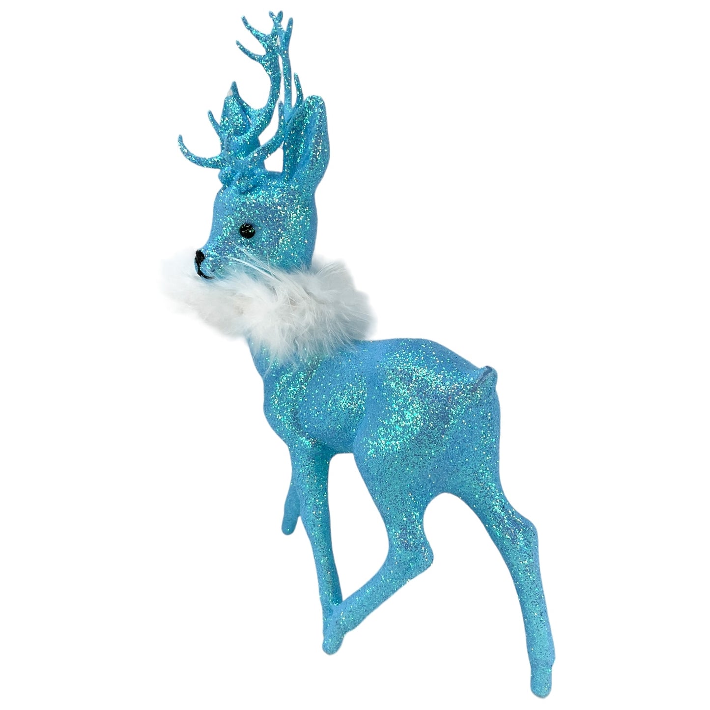 Pinnacle Peak Trading Ino Schaller Light Blue Glitter Male Buck Deer with White Boa Figurine 10 inch