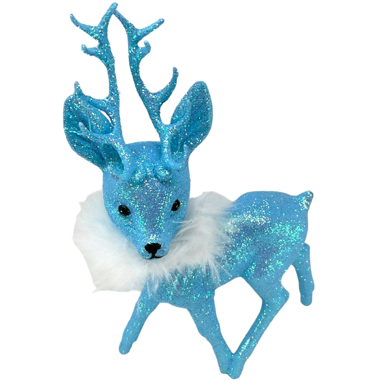 Pinnacle Peak Trading Ino Schaller Light Blue Glitter Male Buck Deer with White Boa Figurine 10 inch