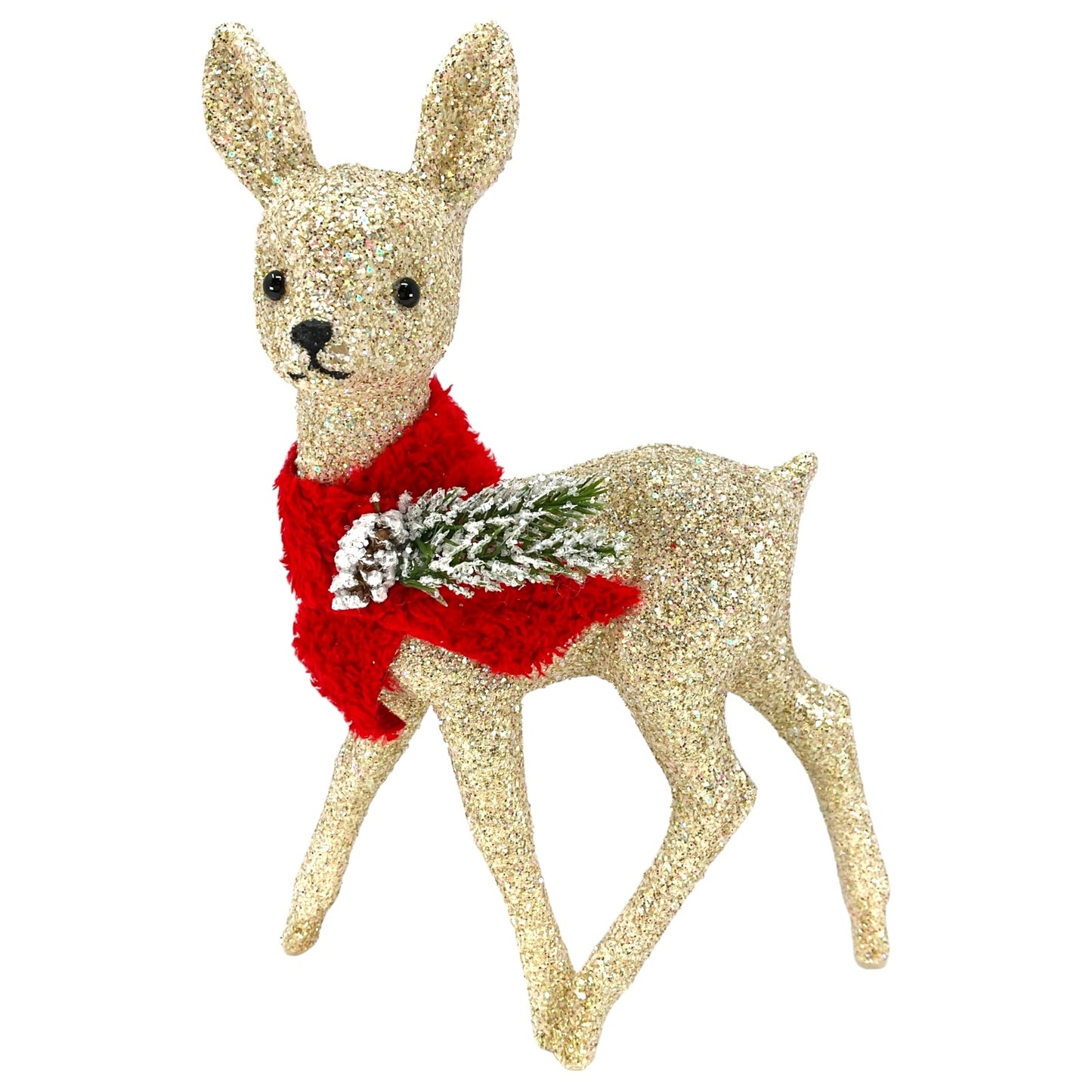 Pinnacle Peak Trading Ino Schaller White Gold Glitter Female Doe Deer with Red Scarf Figurine 8.75 inch