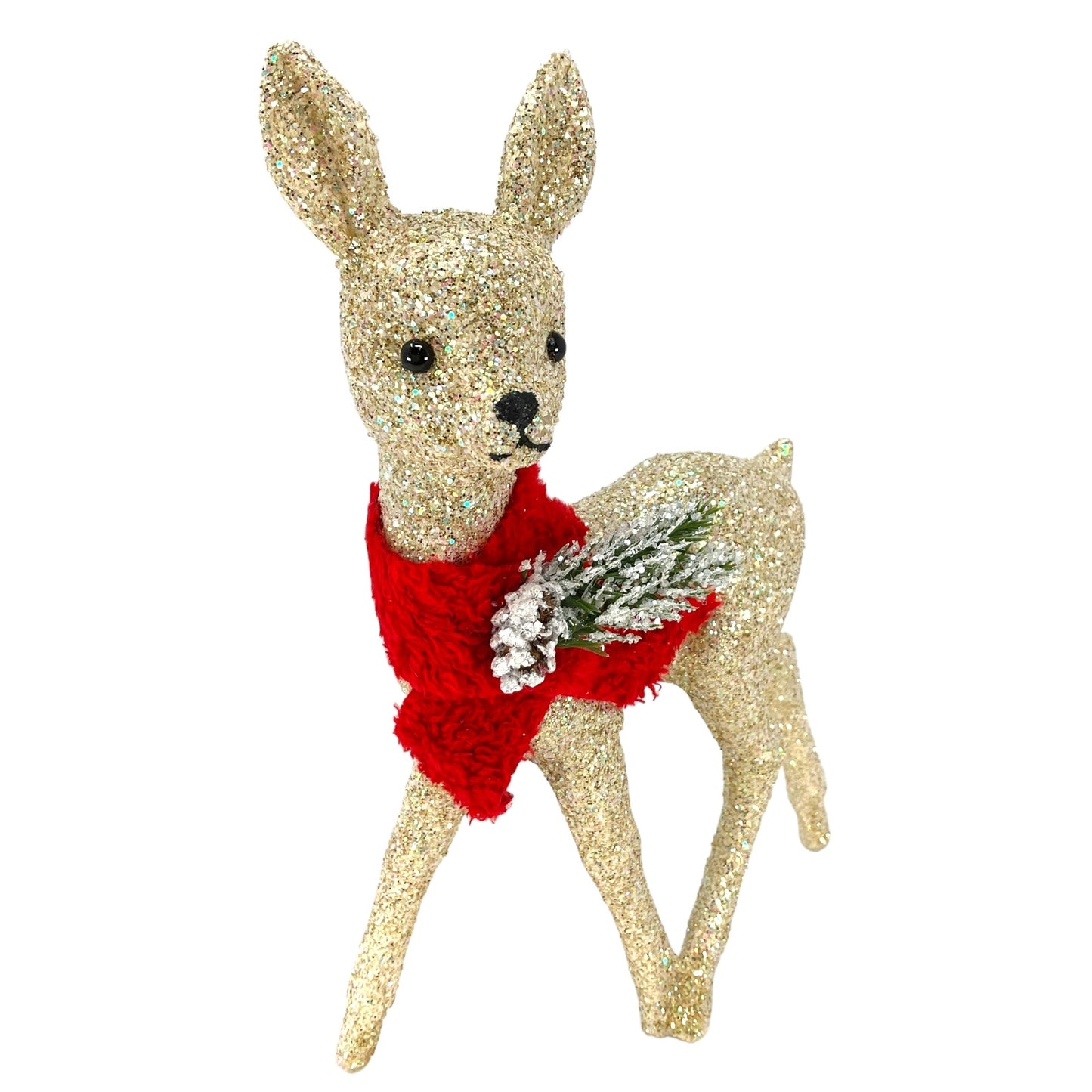 Pinnacle Peak Trading Ino Schaller White Gold Glitter Female Doe Deer with Red Scarf Figurine 8.75 inch