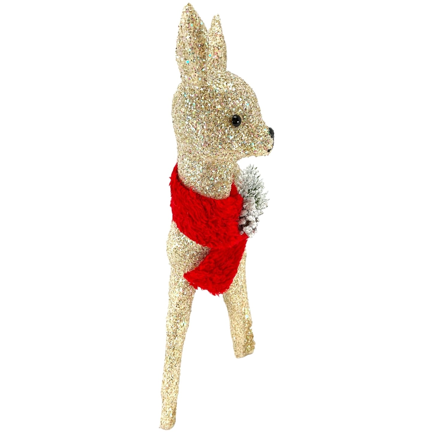 Pinnacle Peak Trading Ino Schaller White Gold Glitter Female Doe Deer with Red Scarf Figurine 8.75 inch