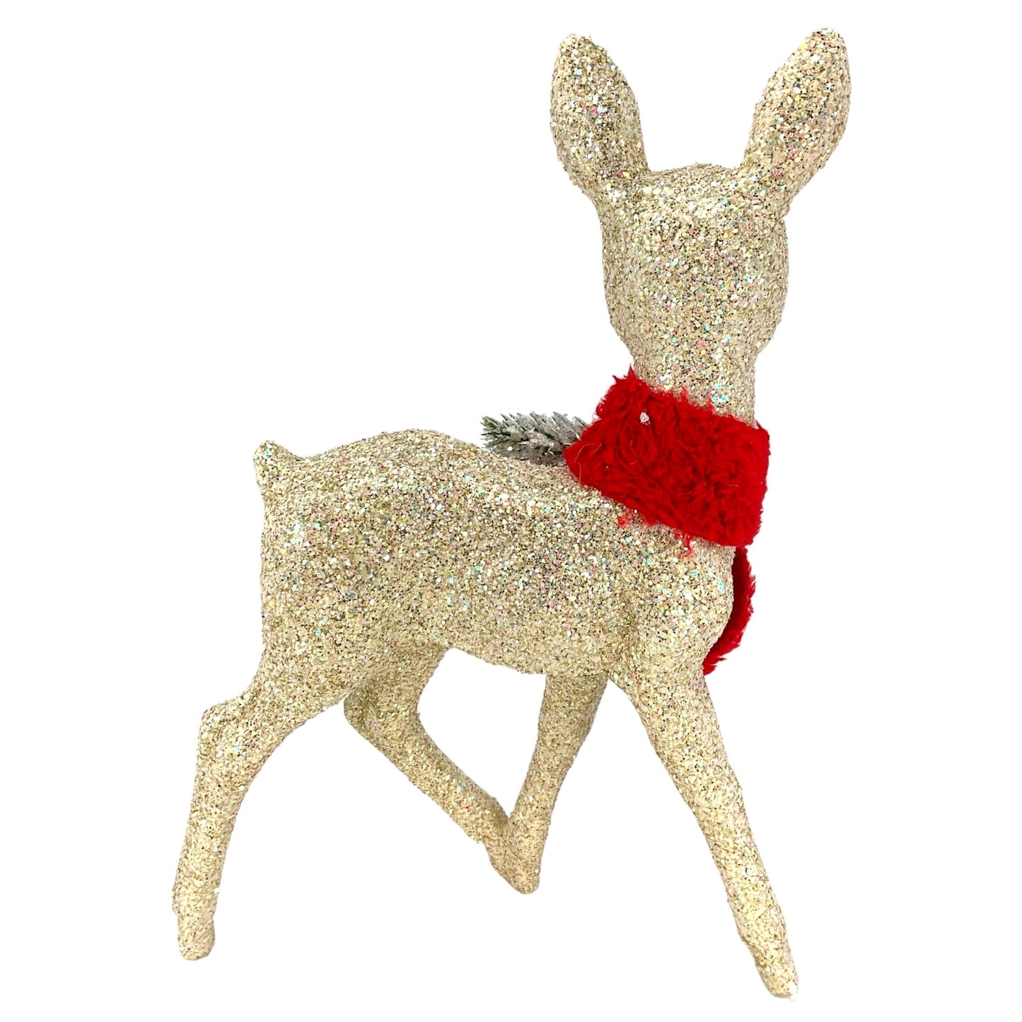 Pinnacle Peak Trading Ino Schaller White Gold Glitter Female Doe Deer with Red Scarf Figurine 8.75 inch