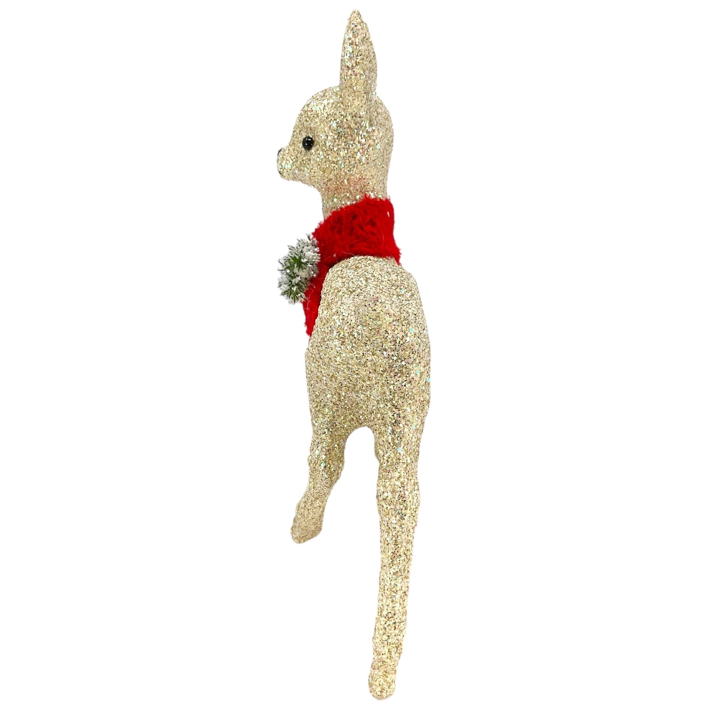 Pinnacle Peak Trading Ino Schaller White Gold Glitter Female Doe Deer with Red Scarf Figurine 8.75 inch