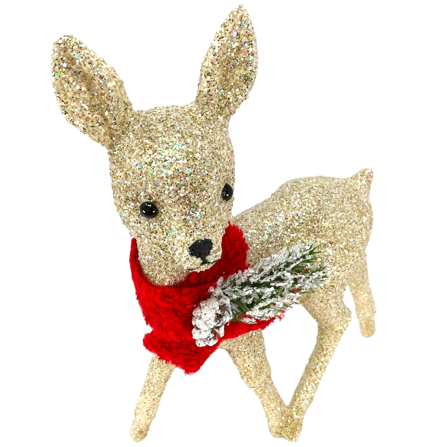 Pinnacle Peak Trading Ino Schaller White Gold Glitter Female Doe Deer with Red Scarf Figurine 8.75 inch