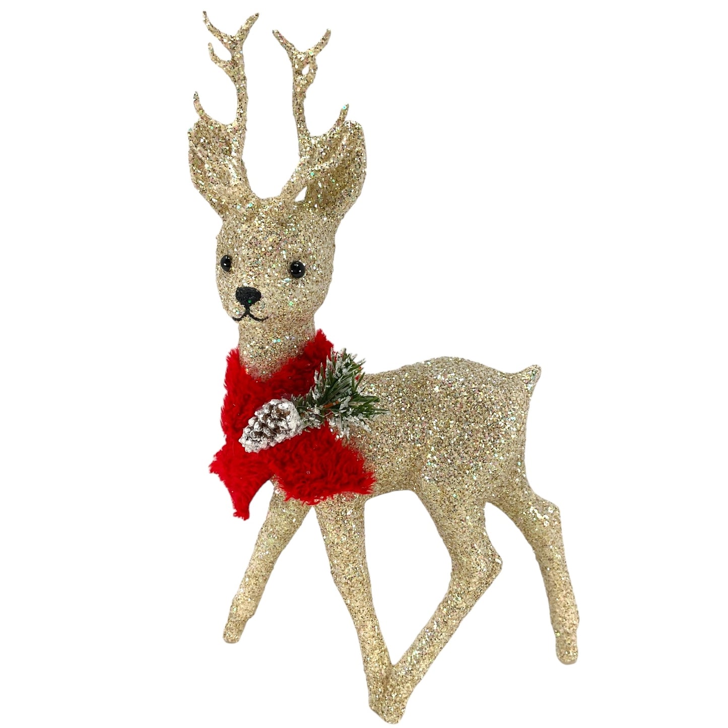 Pinnacle Peak Trading Ino Schaller White Gold Glitter Male Buck Deer with Red Scarf Figurine 10 inch