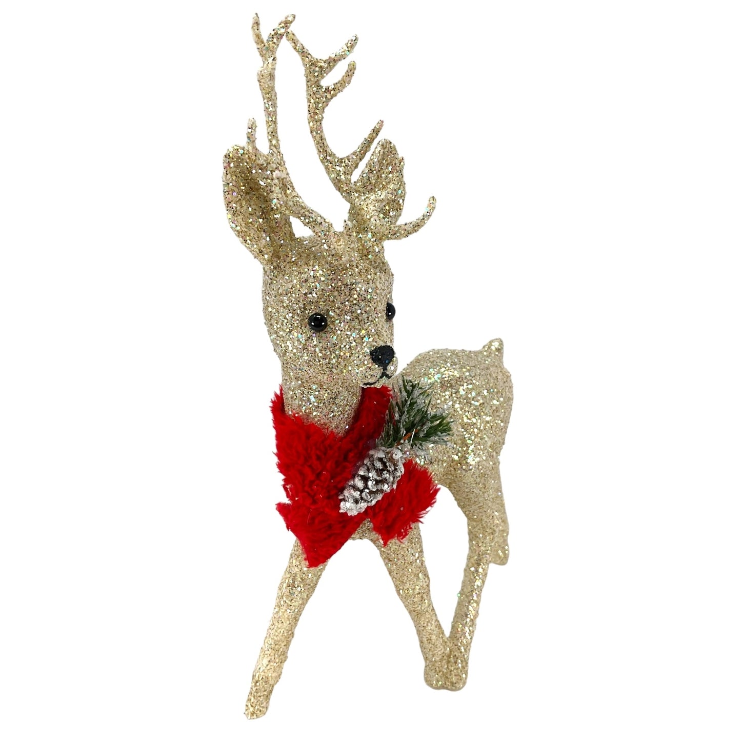 Pinnacle Peak Trading Ino Schaller White Gold Glitter Male Buck Deer with Red Scarf Figurine 10 inch