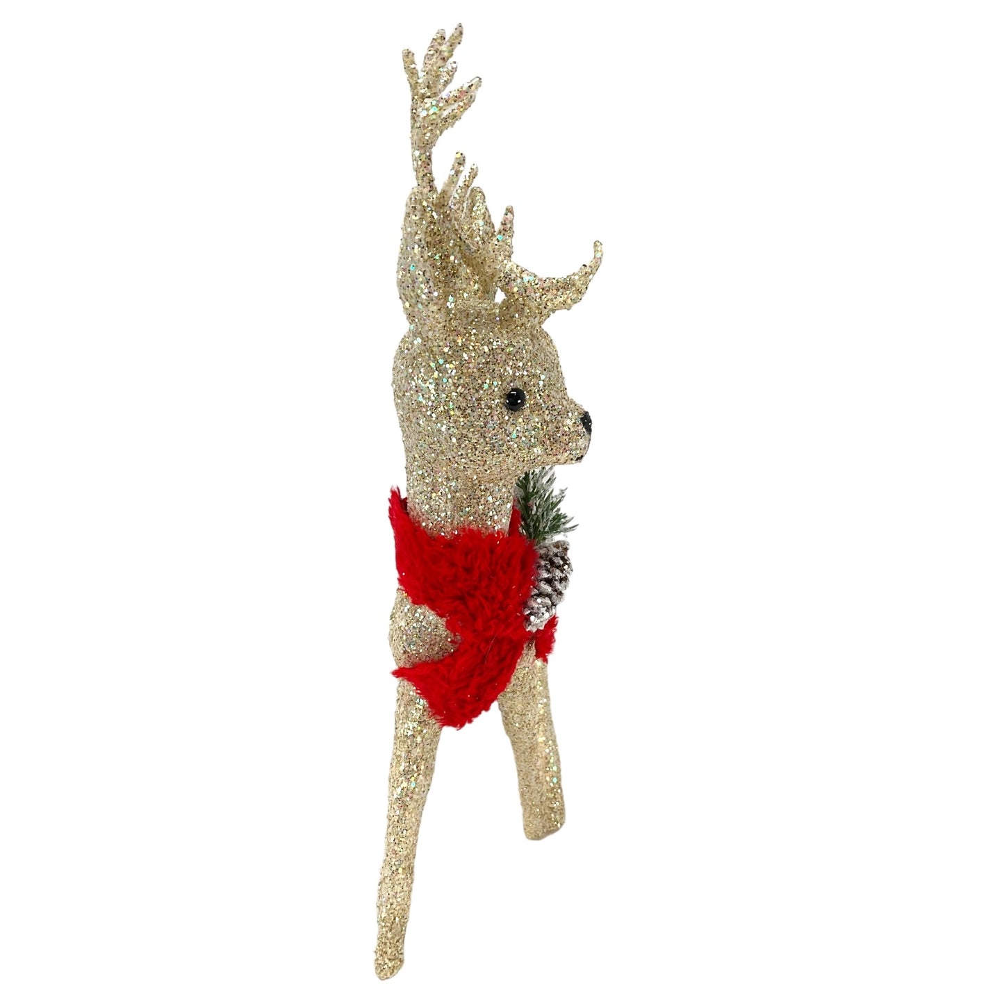 Pinnacle Peak Trading Ino Schaller White Gold Glitter Male Buck Deer with Red Scarf Figurine 10 inch