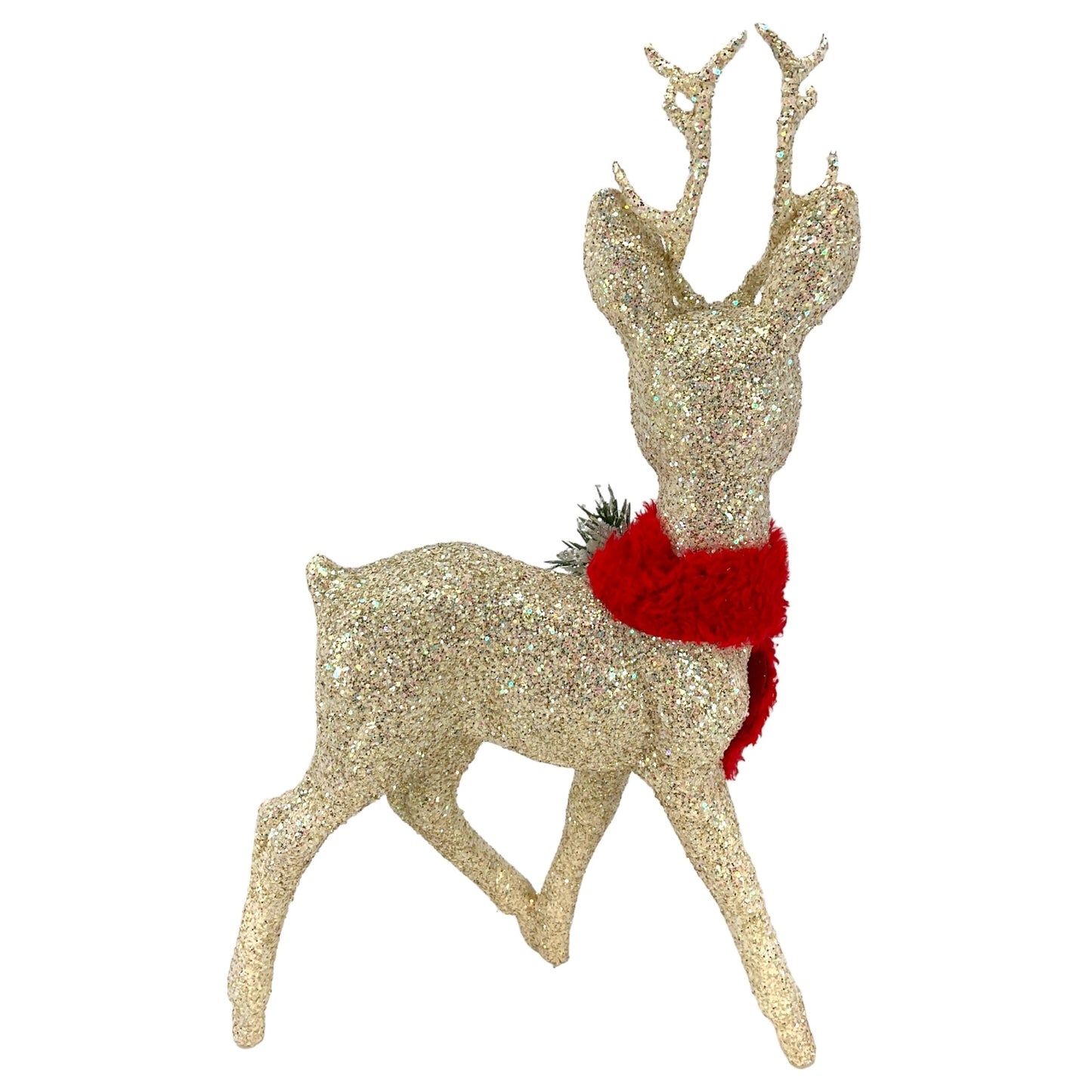 Pinnacle Peak Trading Ino Schaller White Gold Glitter Male Buck Deer with Red Scarf Figurine 10 inch