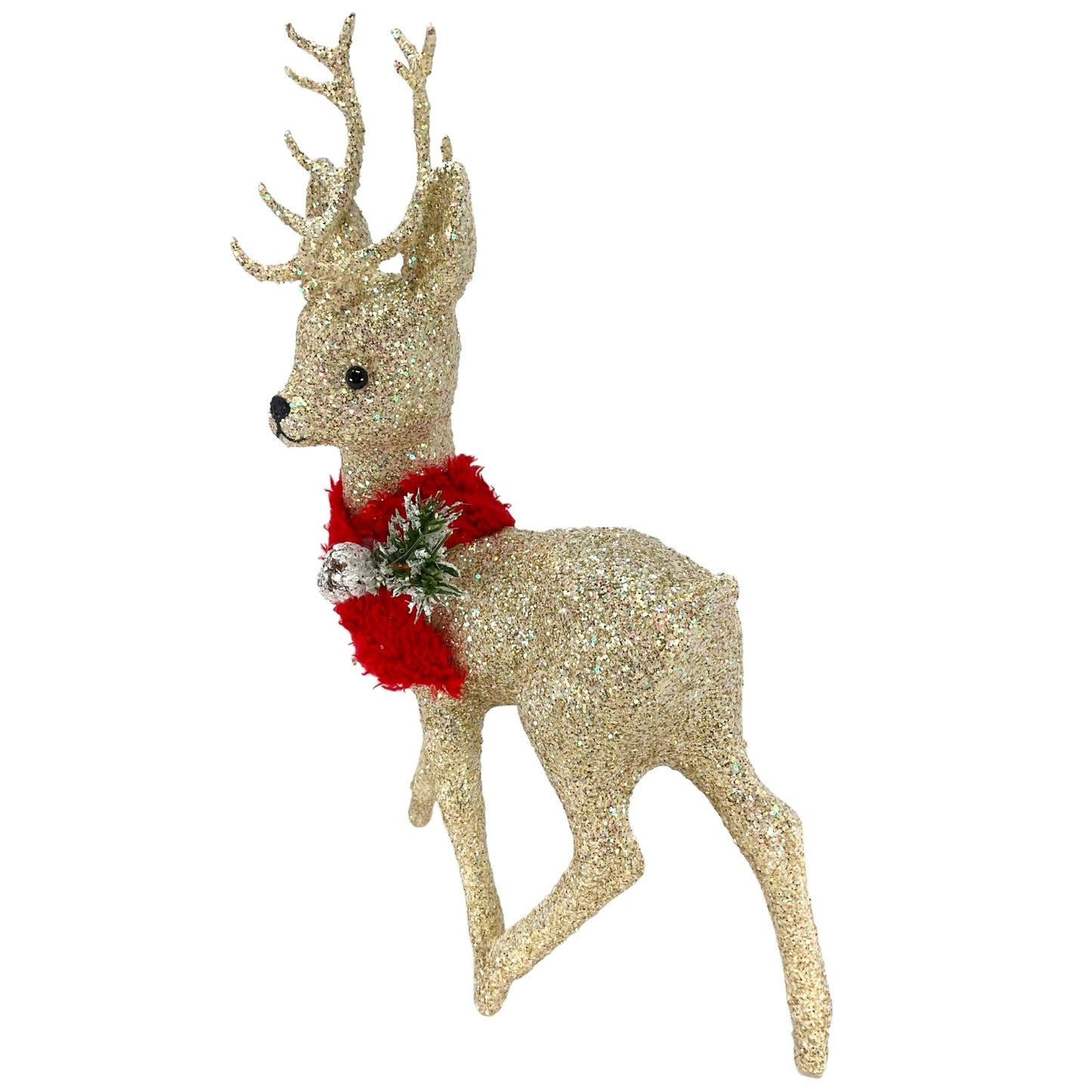 Pinnacle Peak Trading Ino Schaller White Gold Glitter Male Buck Deer with Red Scarf Figurine 10 inch