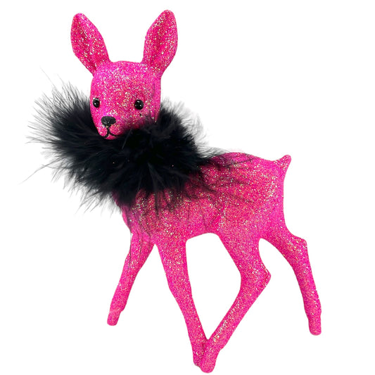 Pinnacle Peak Trading Ino Schaller Hot Pink Glitter Female Doe Deer with Black Boa Figurine 8.75 inch