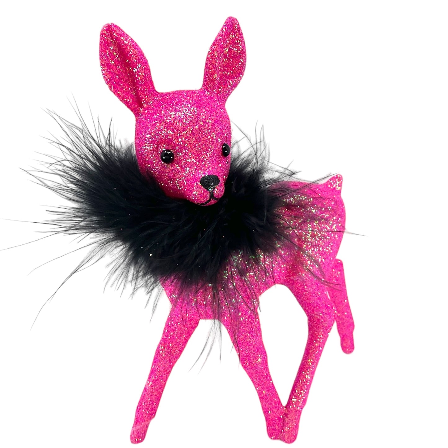 Pinnacle Peak Trading Ino Schaller Hot Pink Glitter Female Doe Deer with Black Boa Figurine 8.75 inch